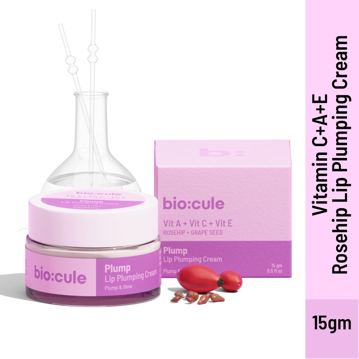 Biocule Plump Lip Plumping Cream for Soft, Plump & Glowing Lips with Vitamin A, Vitamin C & Vitamin E from Rosehip & Grapeseed