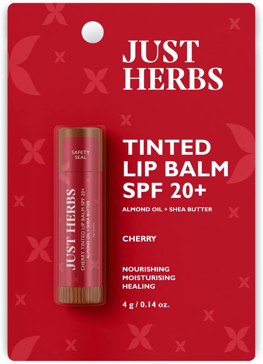 Just Herbs Tinted Lip Balm For Men And Women With Spf 20+ For Dark Lips To Lighten, Cherry