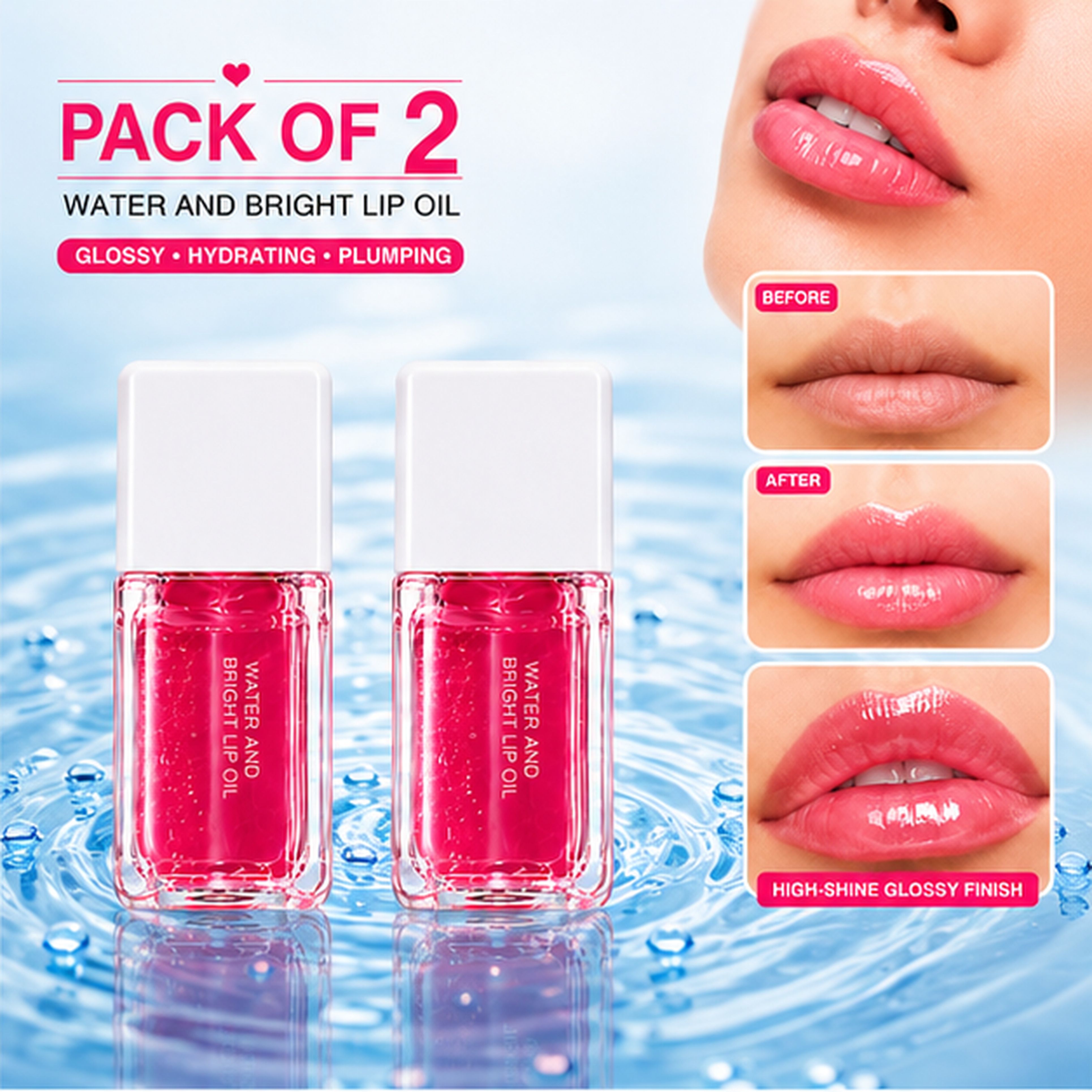 morbee Water & Bright Lip Oil Gloss Pack of 2 | Hydrating Non-Sticky Pink Lip Gloss.1-picture-40