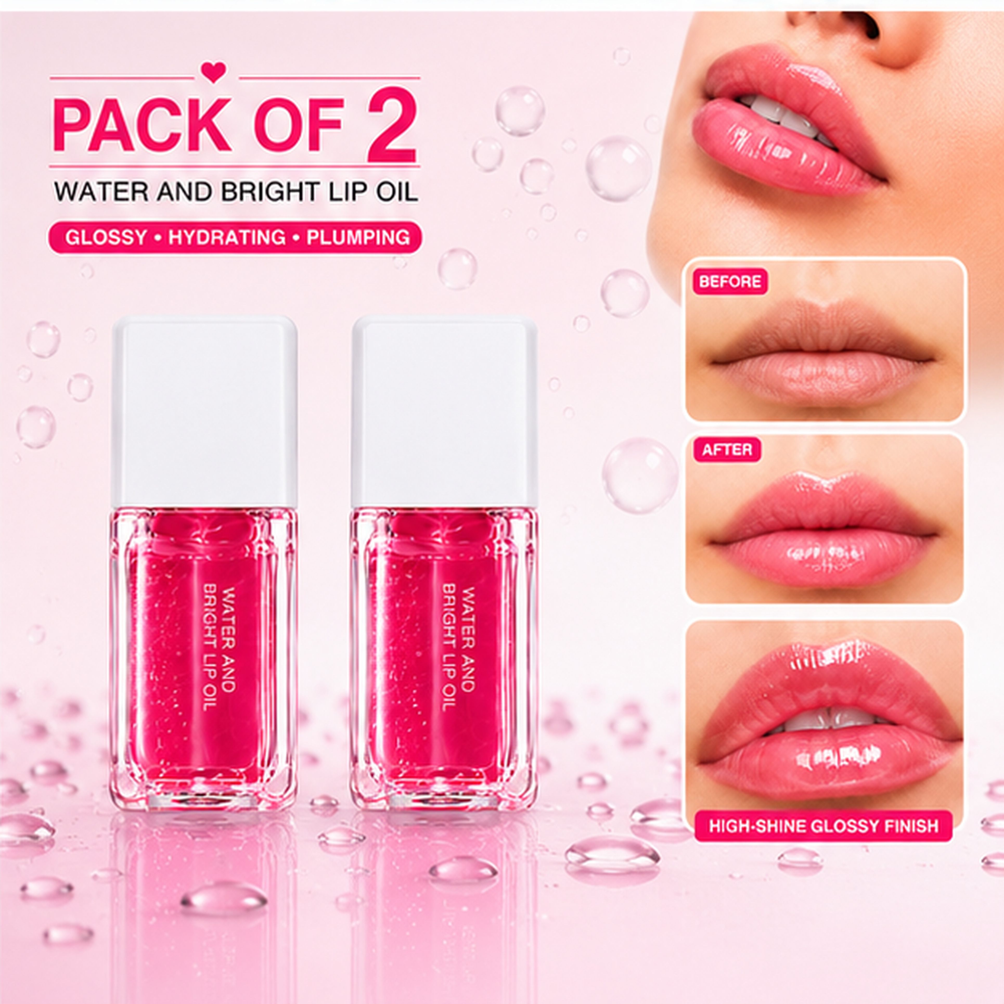 morbee Water & Bright Lip Oil Gloss Pack of 2 | Hydrating Non-Sticky Pink Lip Gloss.2-picture-32
