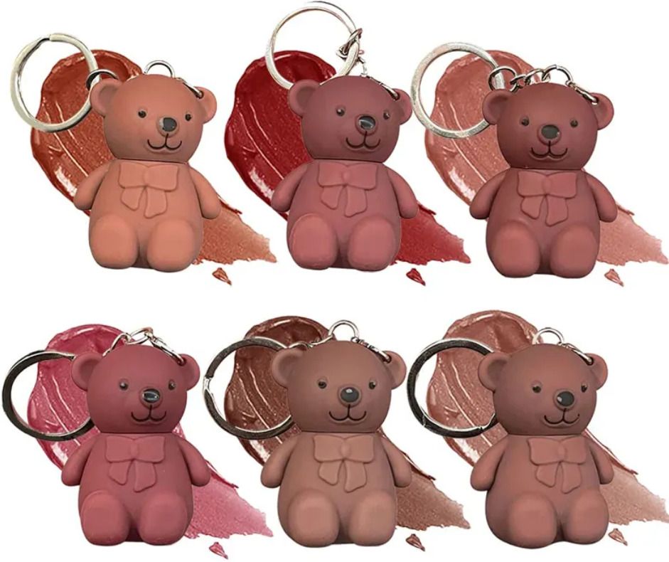 hsq (Pack 0f 6)Teddy Bear Matte Lipstick Set – Cute Keychain Design for Girls-picture-20