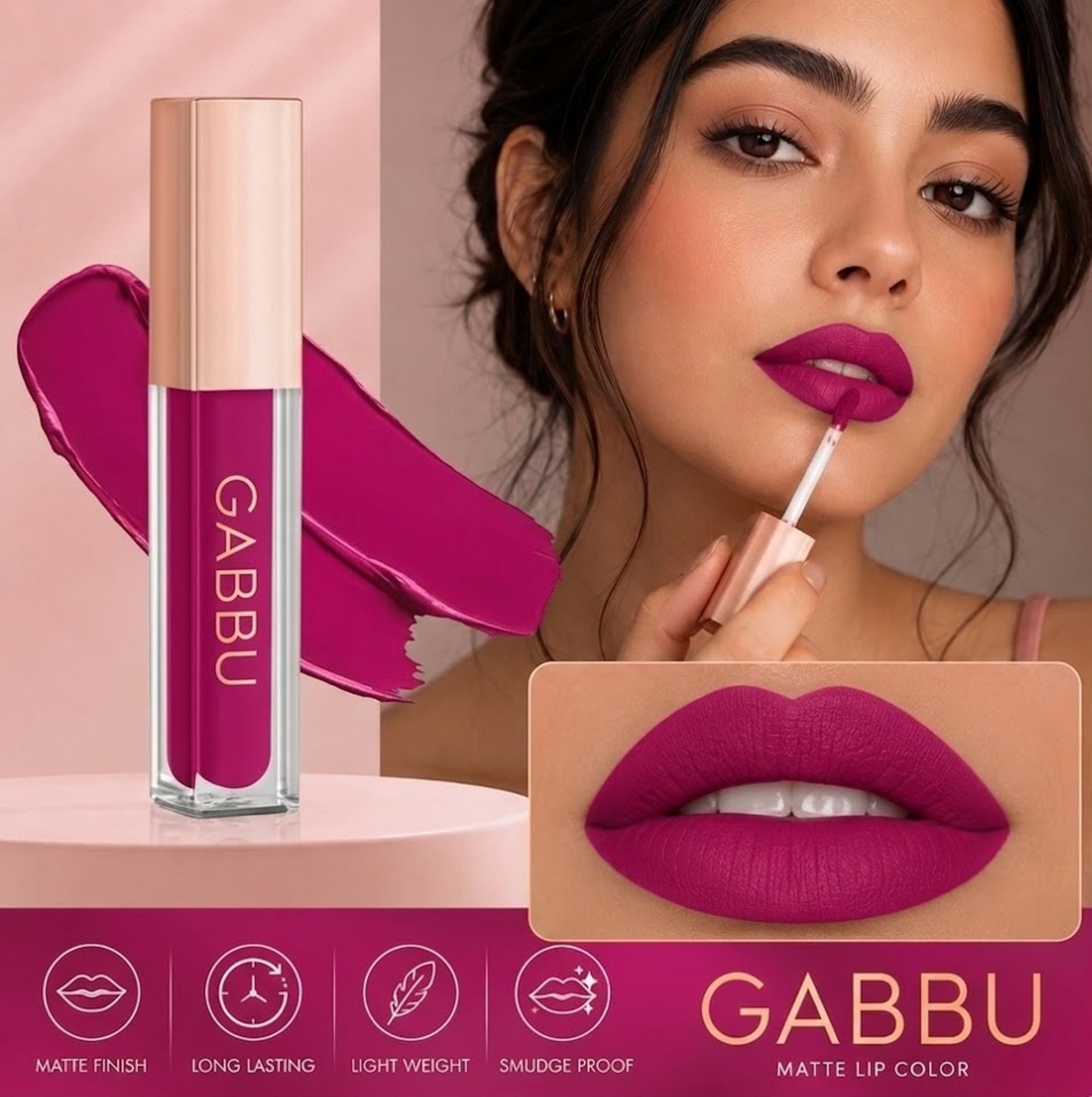 gabbu Soft Matte Smudge Proof Long lasting Liquid Lipstick-Magenta Pink-picture-8