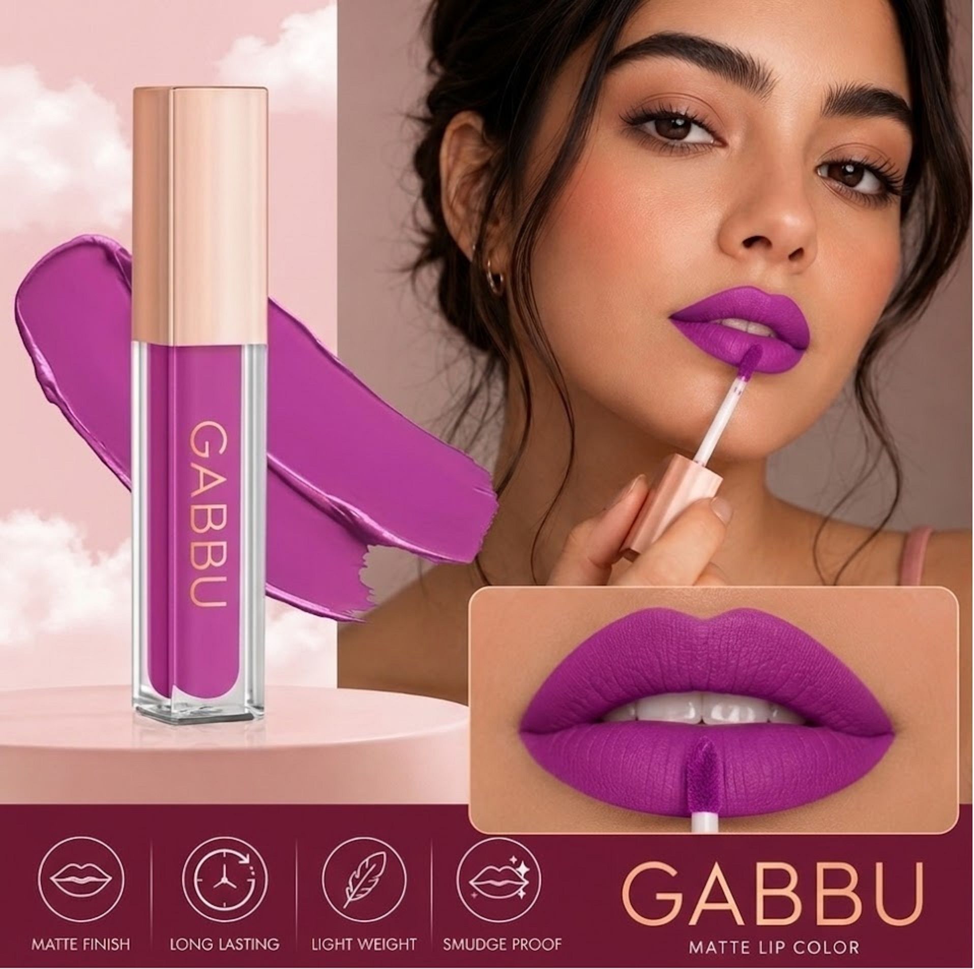 gabbu Soft Matte Smudge Proof Long lasting Liquid Lipstick-Light Purple-picture-7