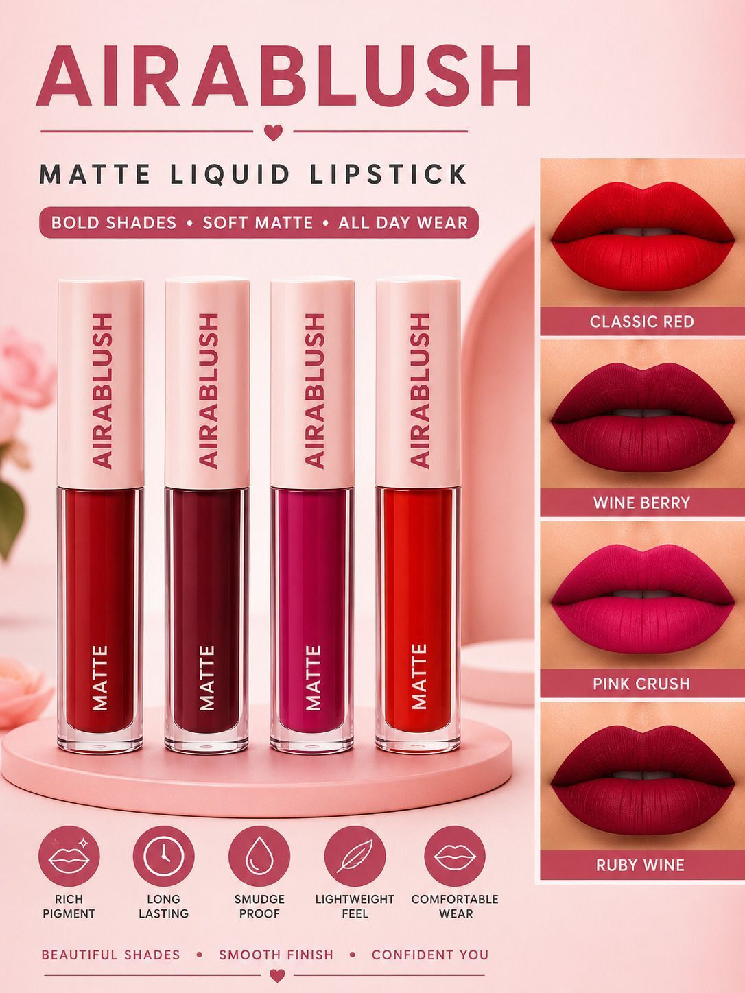 Long-Lasting Waterproof 4Pcs Matte Liquid Lipstick Makeup Set V-338-image-21