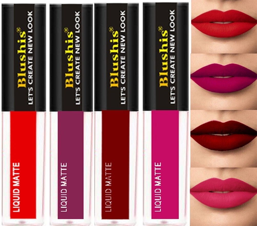 Non Transfer Insta Beauty Waterproof Longlast SensationaL Liquid Matte Mini Lipstick Combo Pack Of 4 Red ,Purple Maroon and Magenta Colour Shade