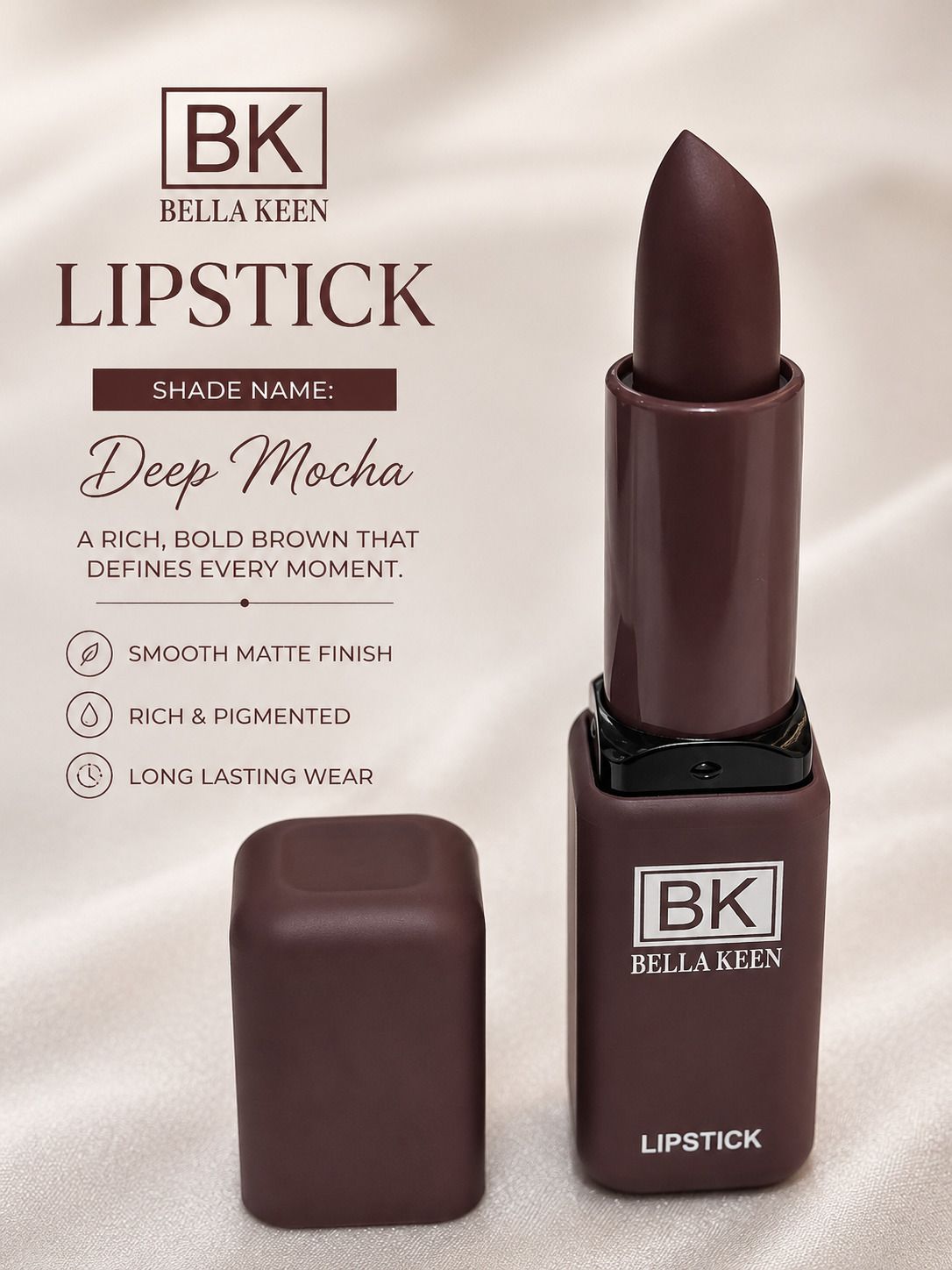 Matte Lipstick Deep Mocha | Long Lasting, Rich Pigmented Velvet Finish-image-4