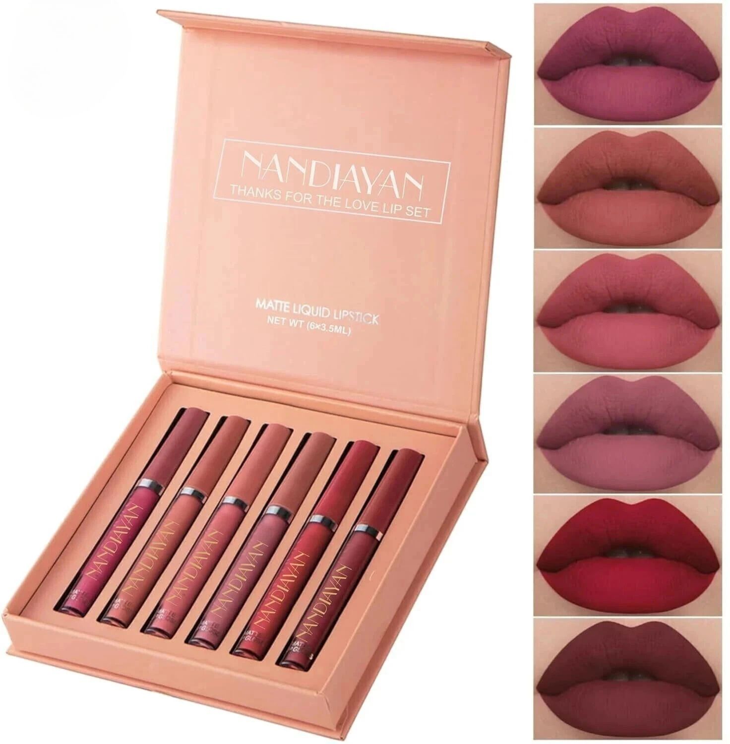 Long-Lasting Waterproof 6Pcs Matte Liquid Lipstick Makeup Set A