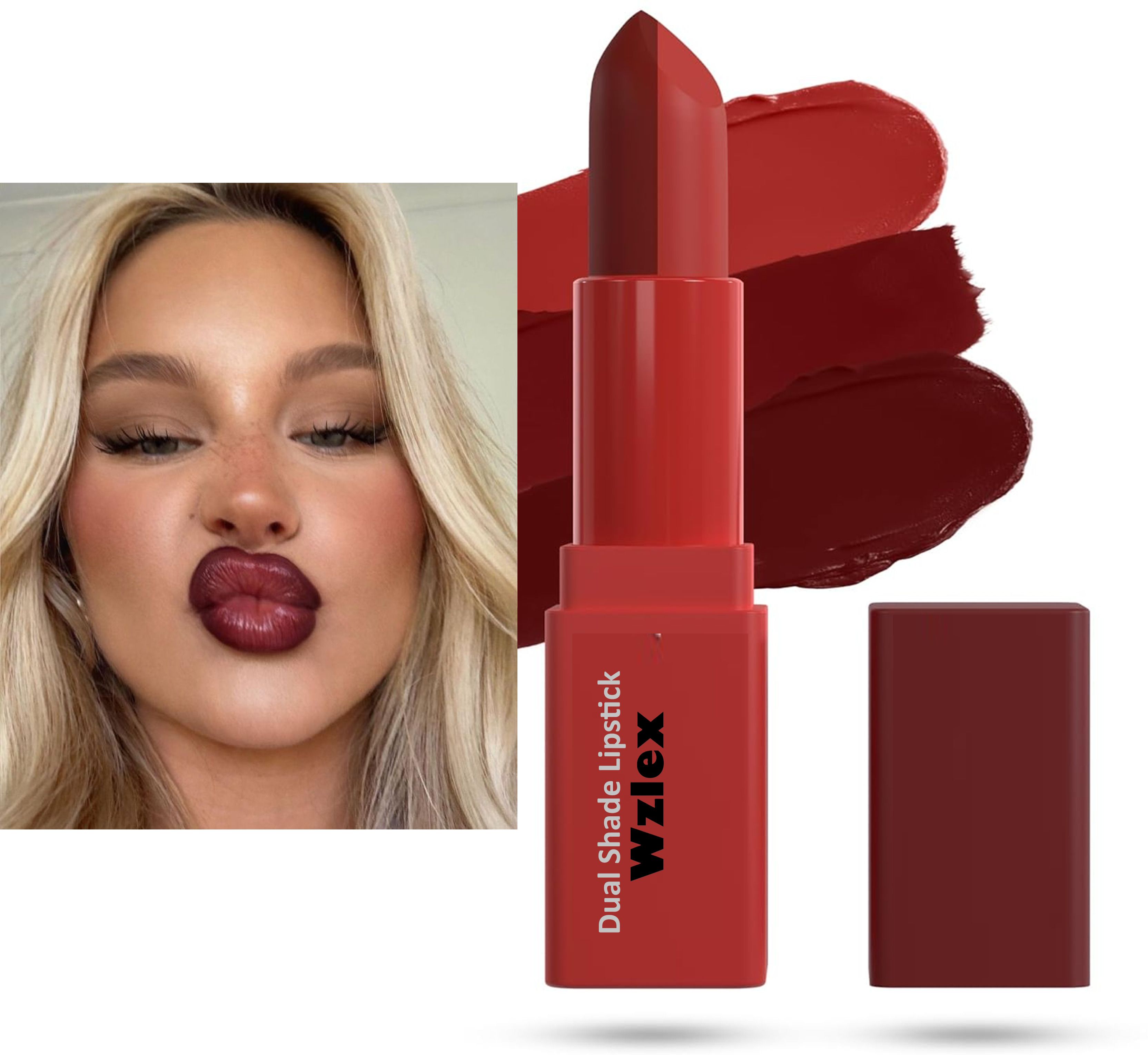 Intense Red Maroon Lipstick with Dual Color Finish-image-0