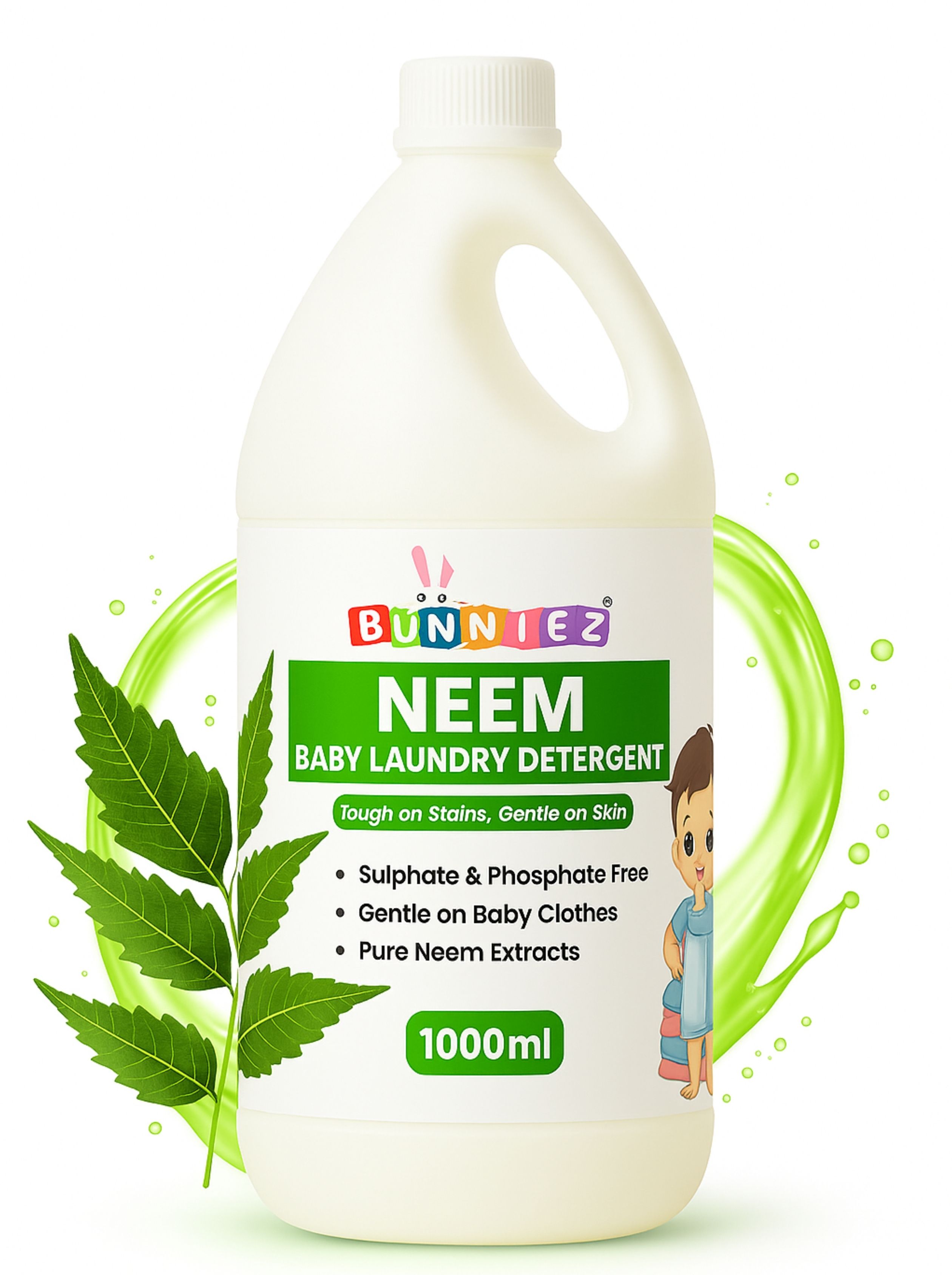bunniez Baby Laundry Liquid Detergent, pH balanced & Gentle on baby skin Neem Liquid Detergent-picture-40