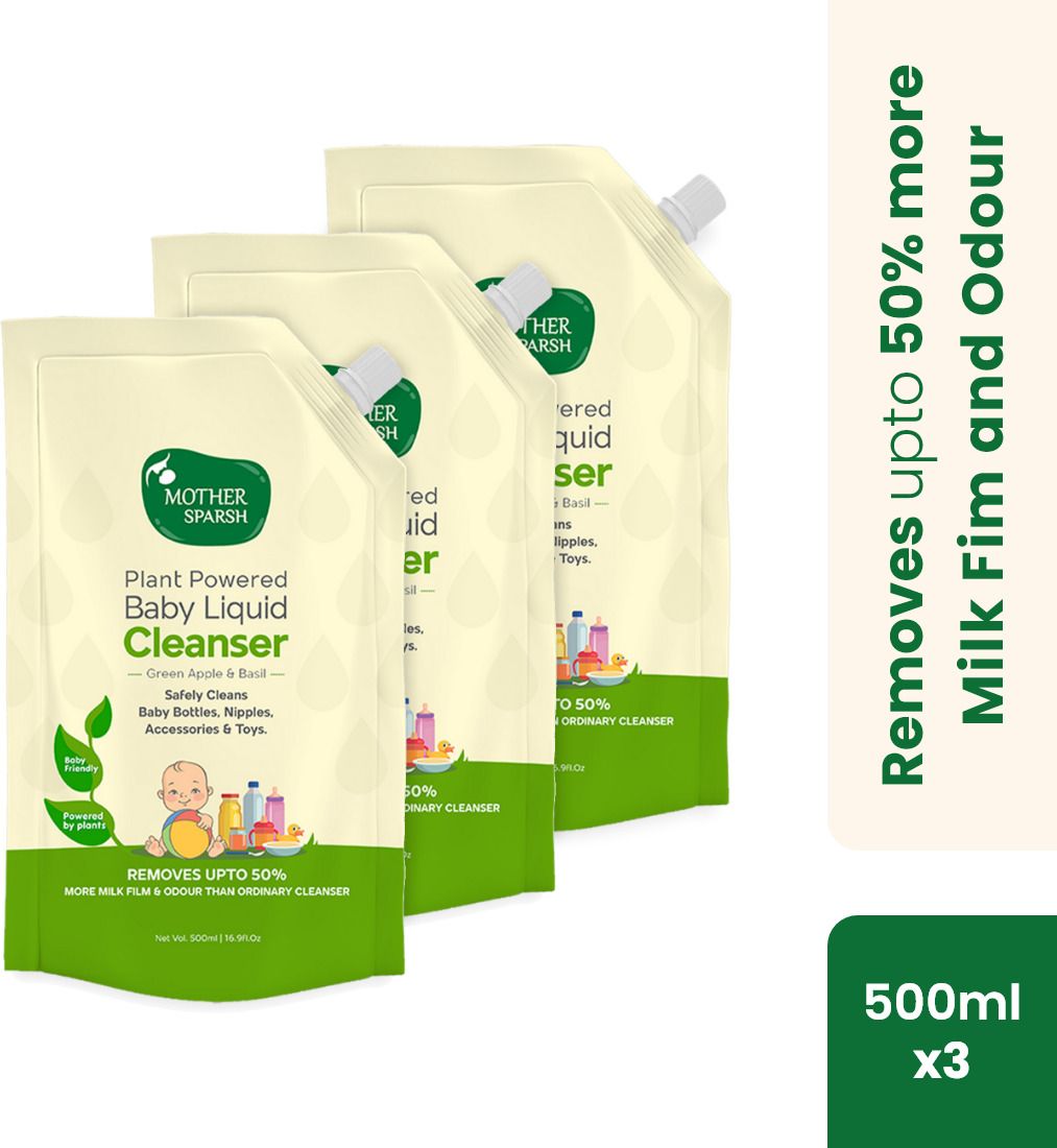 mother sparsh Natural Baby Liquid Cleanser for Baby Bottles & Nipples Refill Pack (500mlX3) Multi-Fragrance Liquid Detergent-picture-18