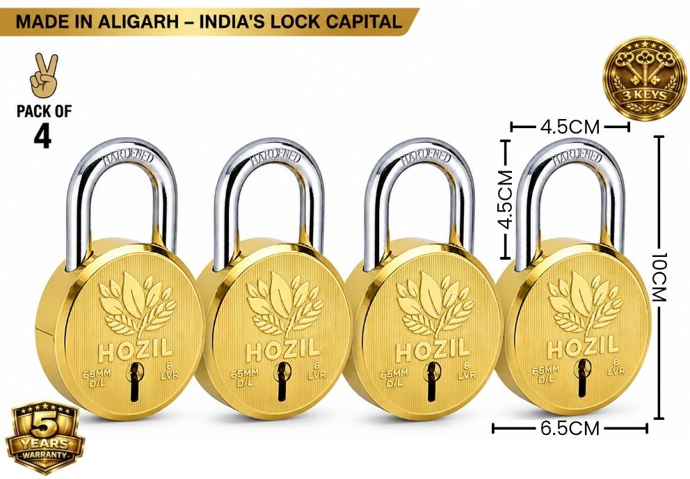 hozil 65MM Lock | Hardened Shackle | Double Locking | 8 Levers (Pack of 4) Padlock-picture-15