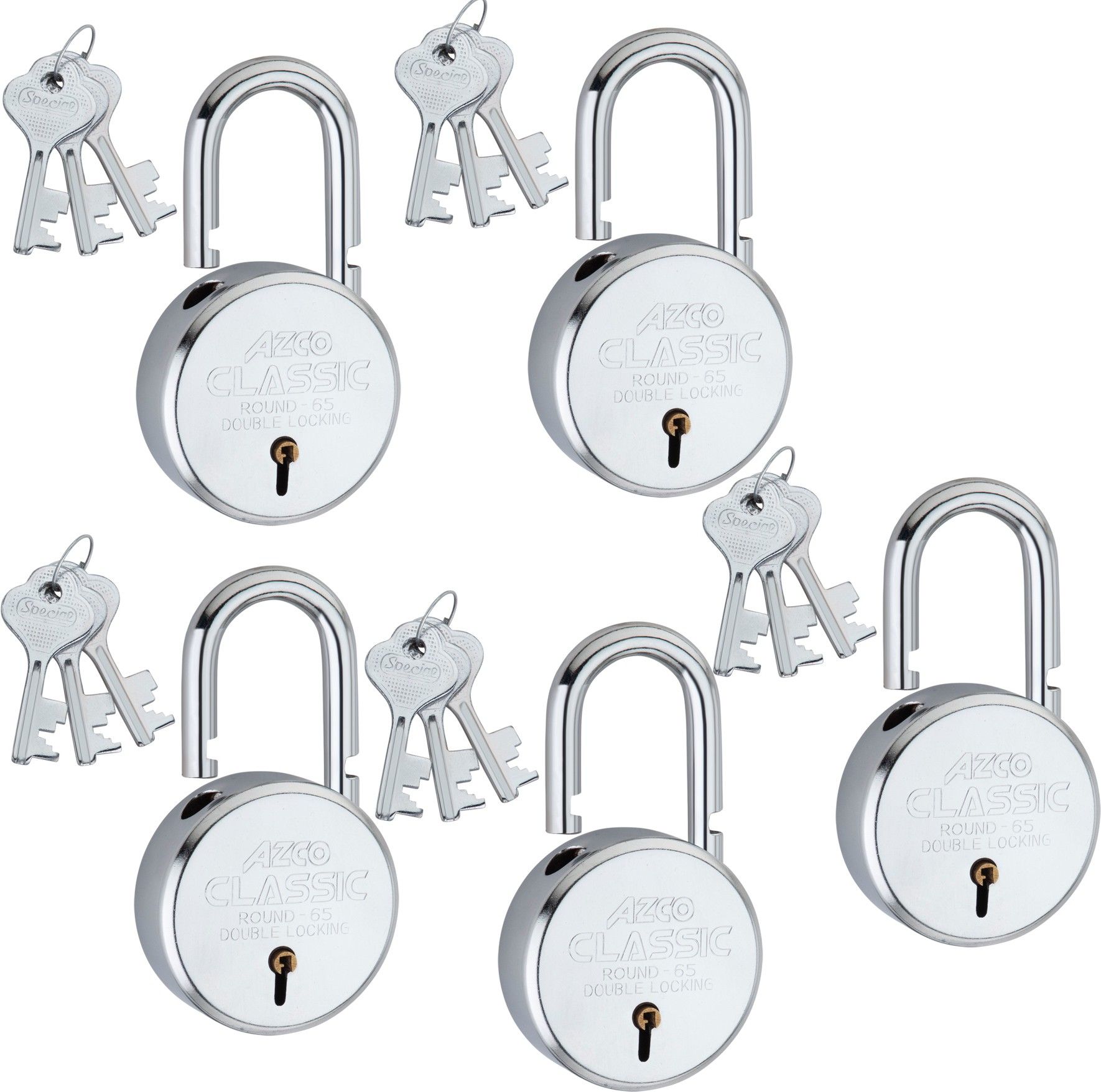 azco Classic 65mm, 8 Levers,Double Lock with Silver Chrome Finish (combo Offer) 5 Padlock-picture-13