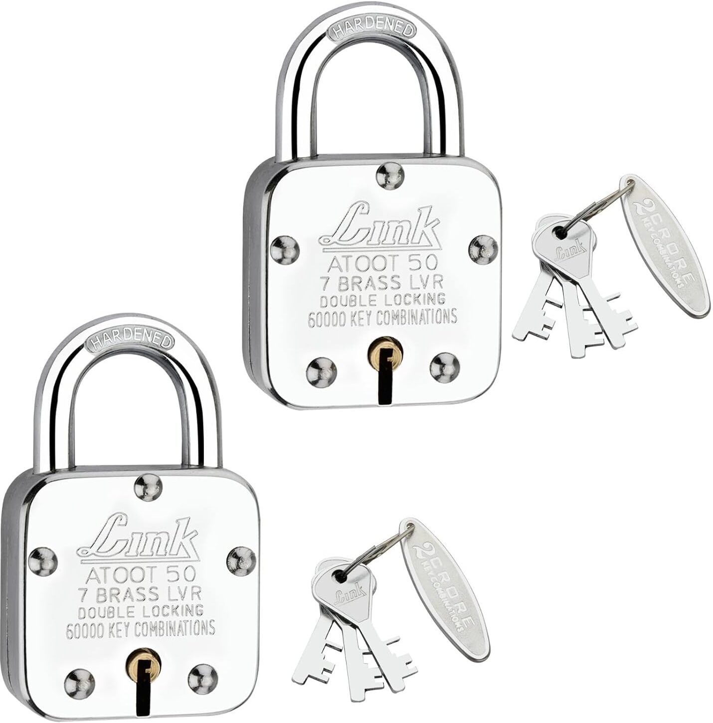 link Atoot 50mm Lock|60K,Keys Combination|Hardened Shackle|Brass Lever(Pack 2) Padlock-picture-36