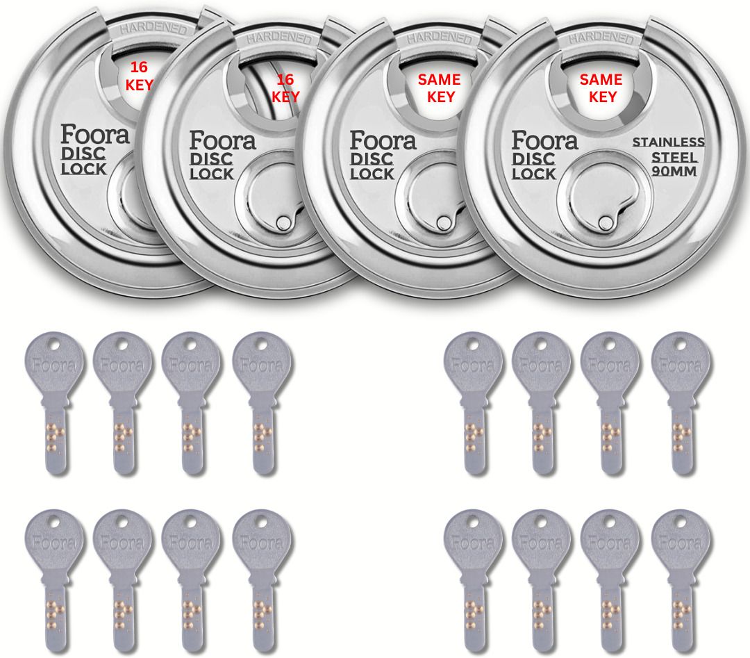 foora Same Key Disc 90mm Shutter/Door Lock with 16 Same Key, Hardened Shackle Padlock Lock-picture-36