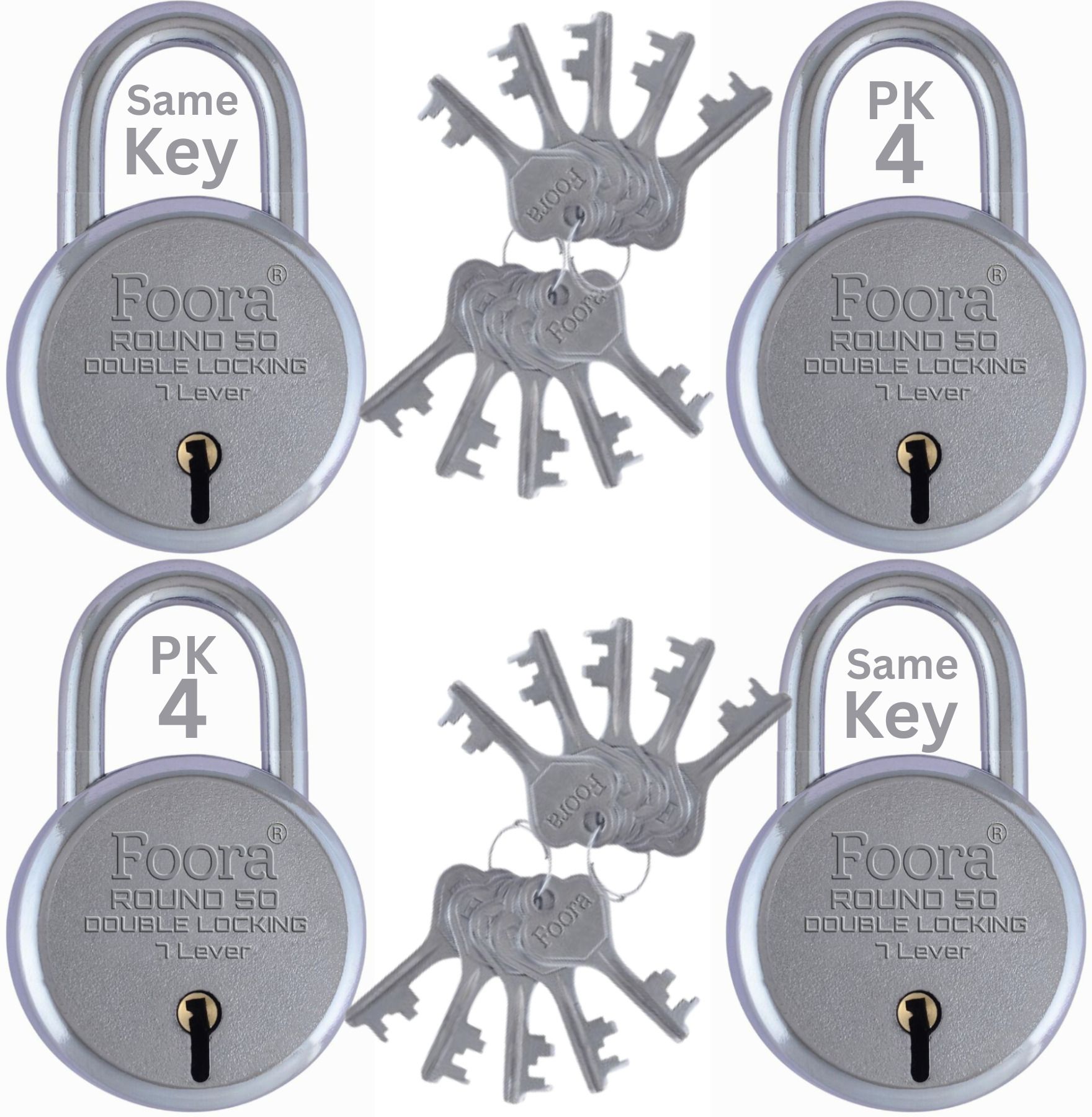 Round 50mm Same Key Padlock Set | Pack of 4 | 20 Same Keys Lock-image-39