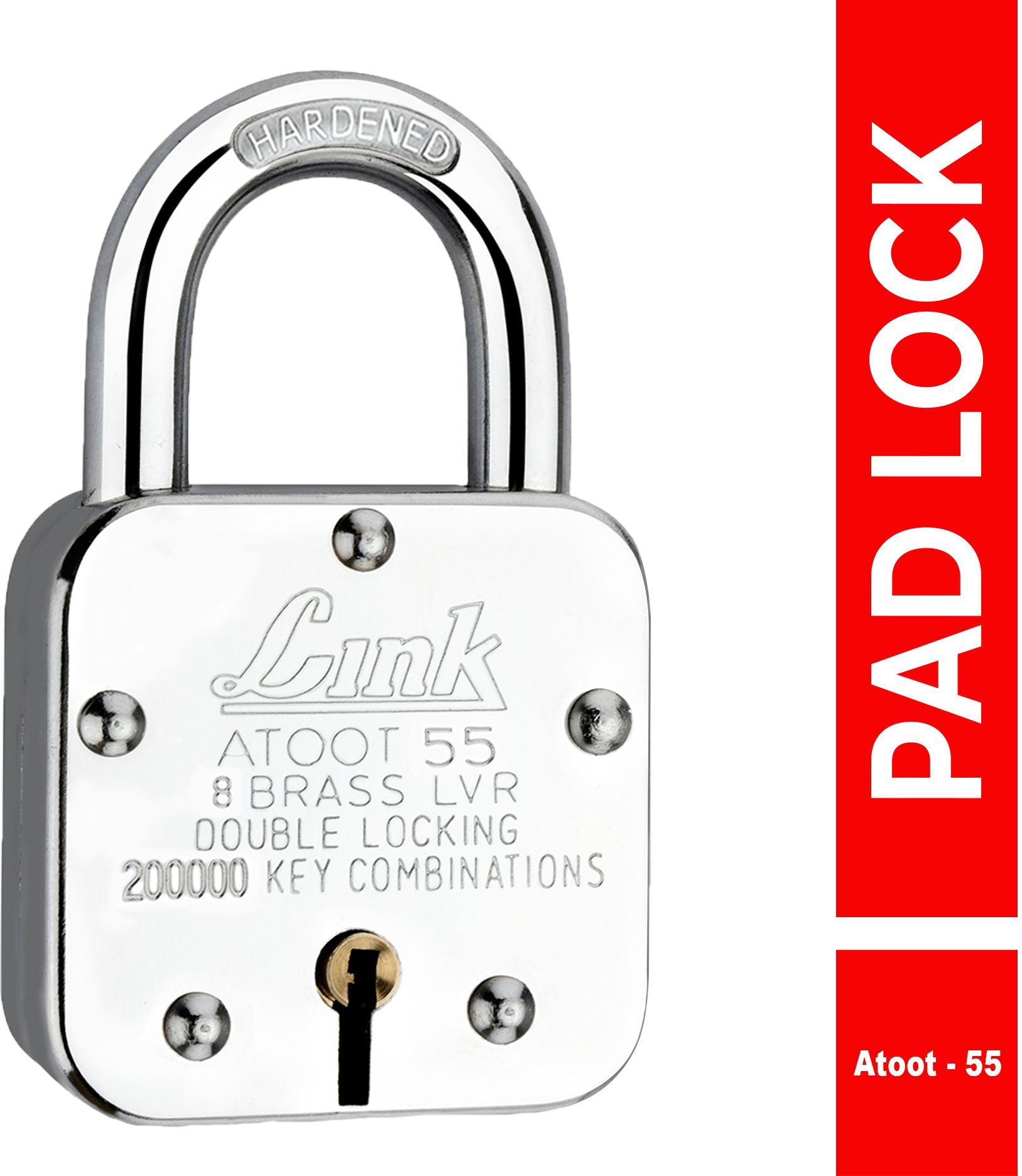 link Atoot 55mm Lock | Steel Body | Hardened Shackle | Brass Lever | Made in India Padlock-picture-22