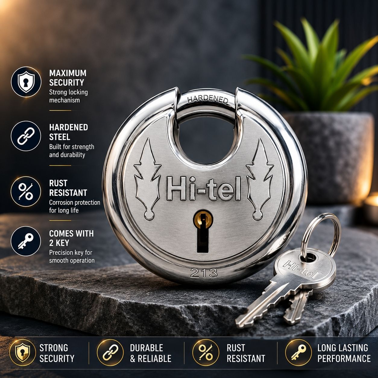 asrvg HI-TEL 213 Disc Padlock 70mm Heavy Duty Steel Lock with 2 Keys Padlock-picture-23