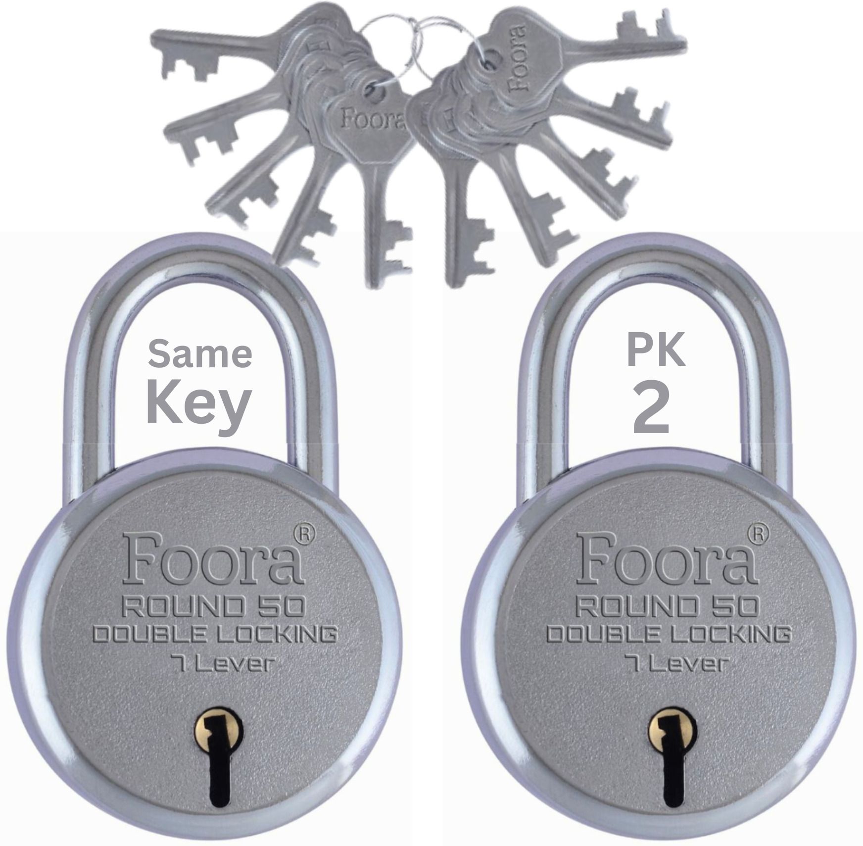 foora Round 50mm Same Key Padlock Set | Pack of 2 | 5 Keys Lock-picture-43