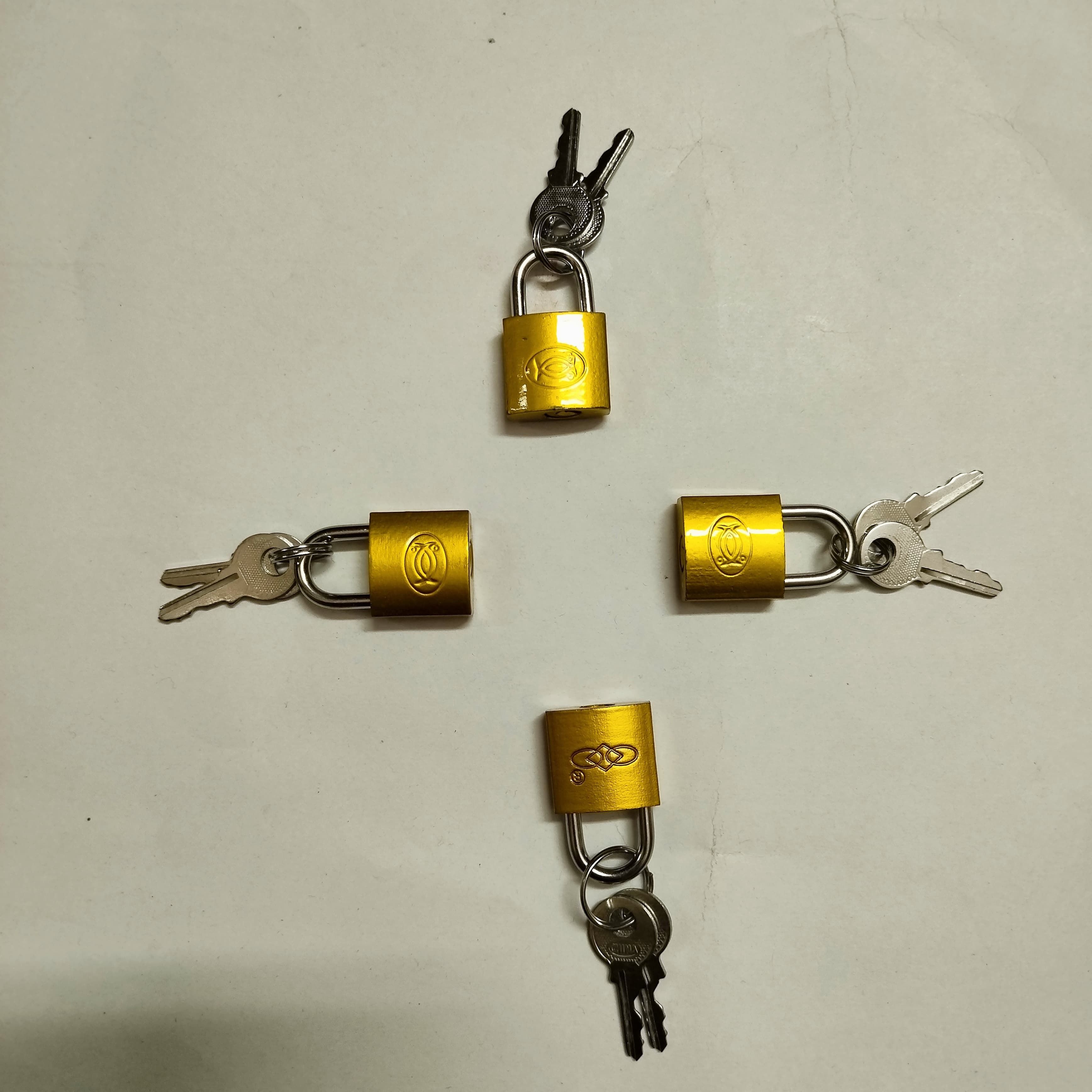 Small Brass Polished Lock and Key (Gold) - Set of 4 for traveling bag , Lock