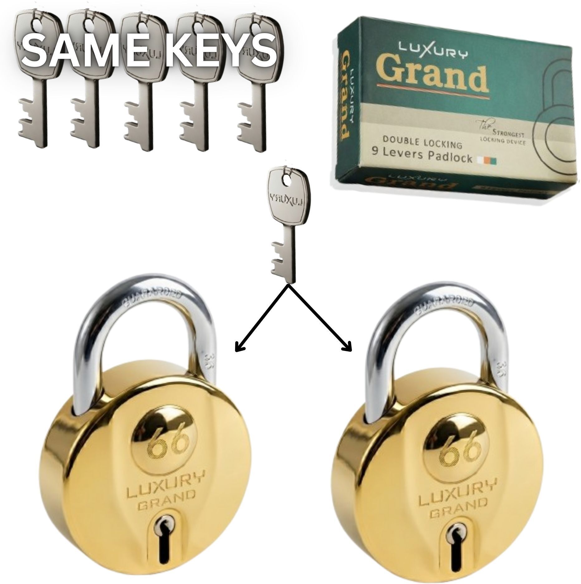 kingsway Luxury Grand 66mm Round 2 Padlock With 6 Same Keys 9 Lever Double Locking Padlock-picture-16
