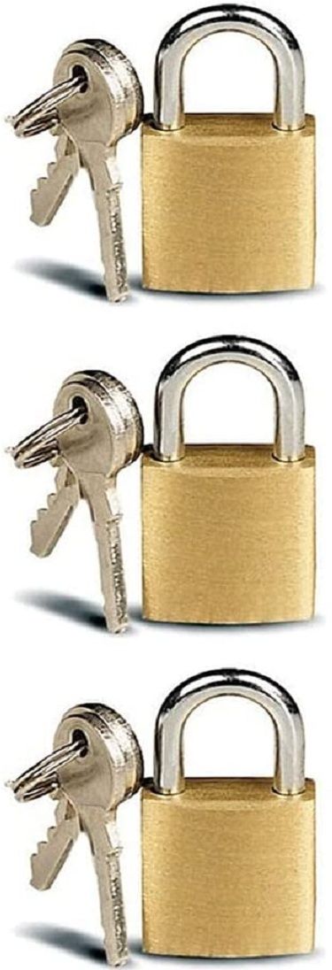 3 Pack Mini Locks with Keys for Luggage, Backpacks, Copper Tiny Padlocks (25mm) Lock