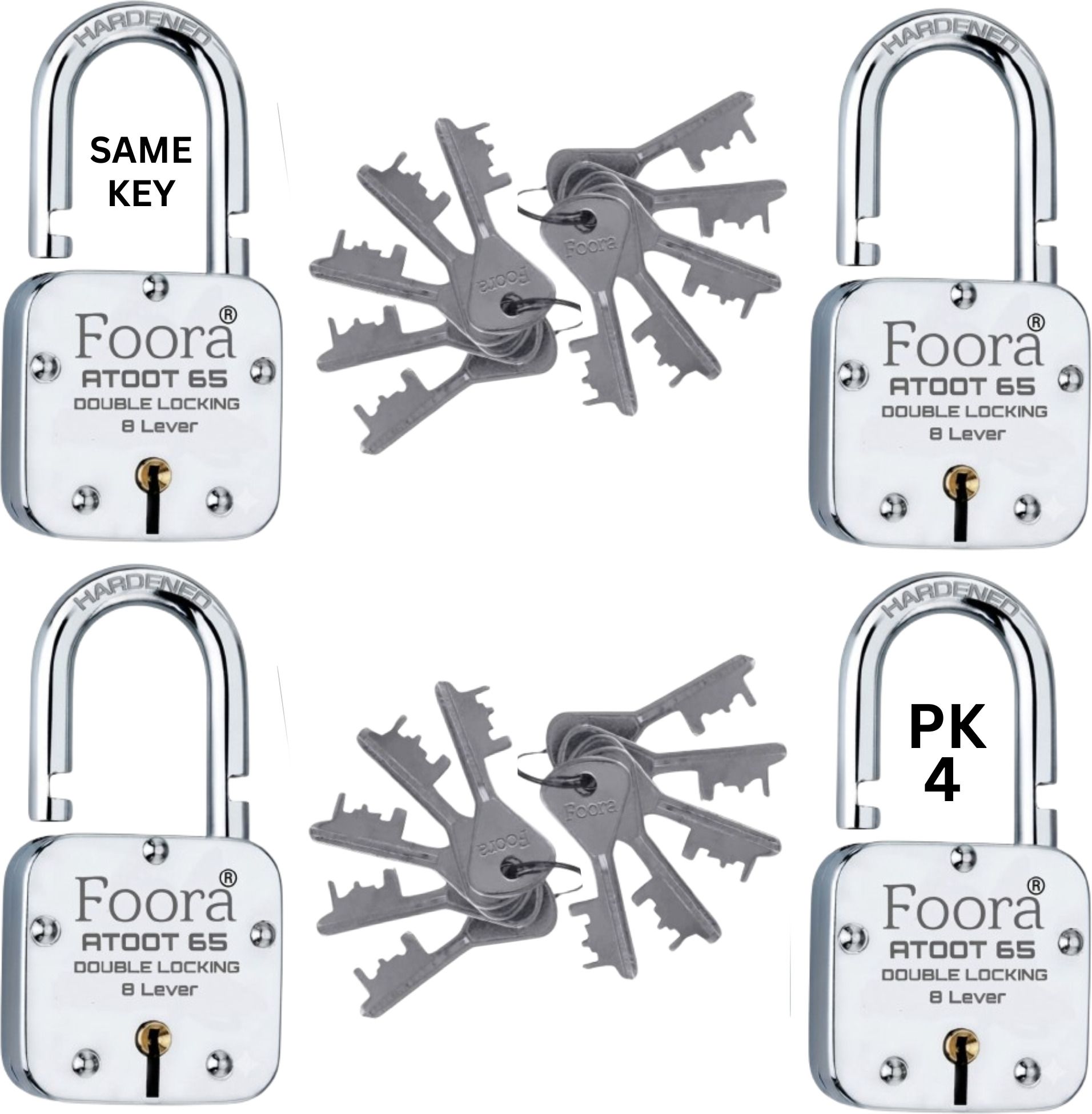 foora Atoot 65mm Padlock with 5 Keys | Pack of 4 Same Key Locks | Double Locking Lock-picture-27