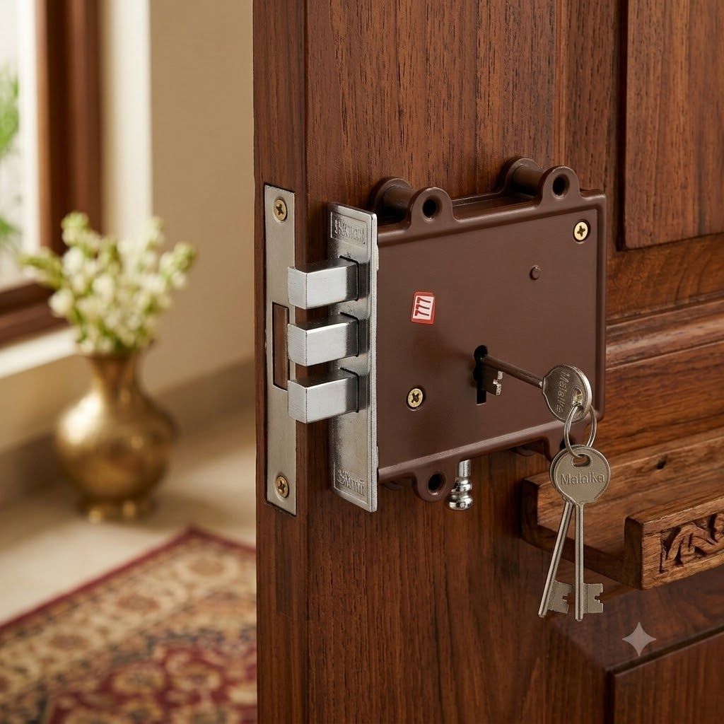 malaikah 5 Inch 2 in 1 Door Lock 3 Square Bullets 3 Long Keys & 1 Cram (Pack of 1) Lock-picture-38