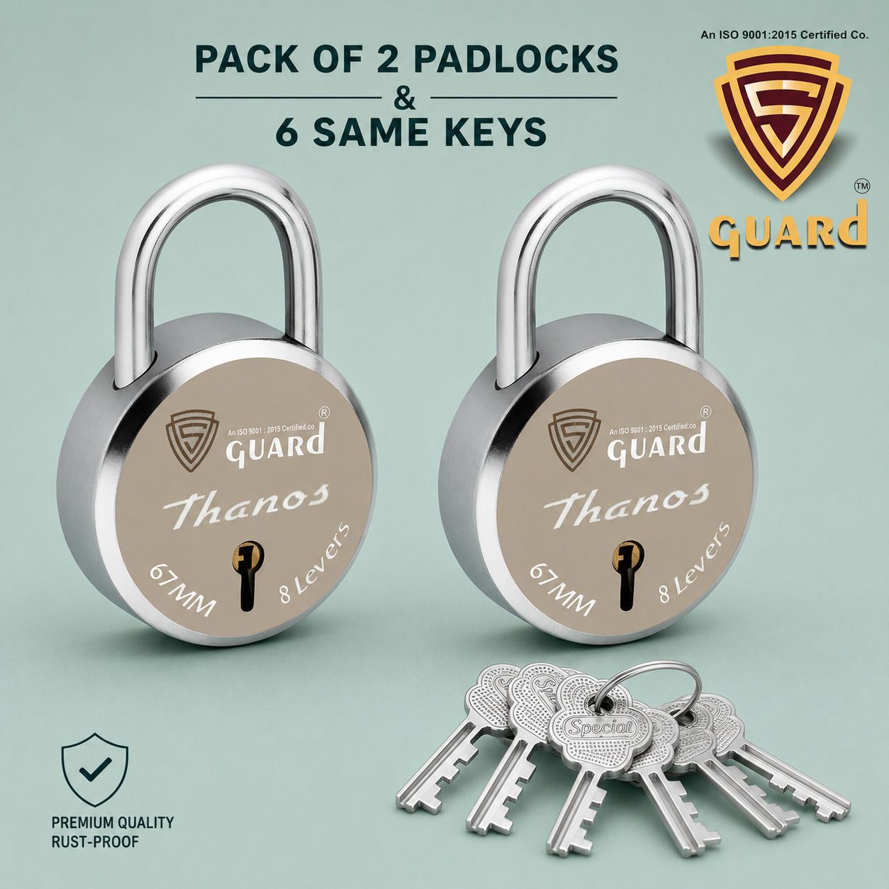 s-guard Lock & Door Locks-67MM-8 Levers, Double Locking, Thanos-6 Same Keys-2 Padlock-picture-15