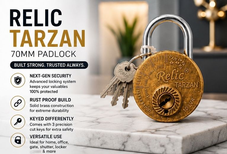 asrvg Relic Tarzan 70MM Brass Padlock with 3 Keys Padlock-picture-16