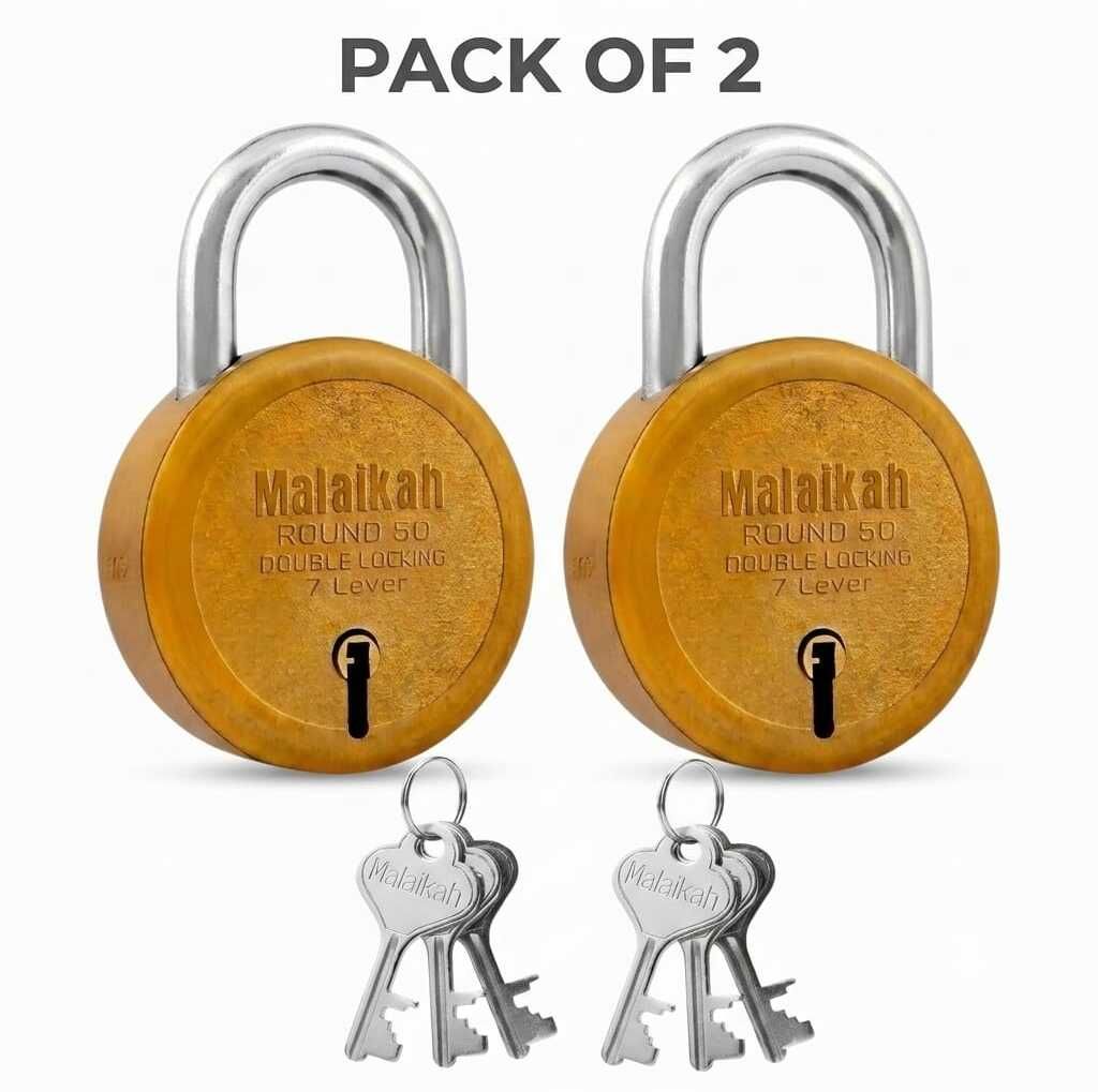 malaikah Heavy Duty Round 50mm, 7 Lever, Double Locking Security - Set of 2 Padlock-picture-45