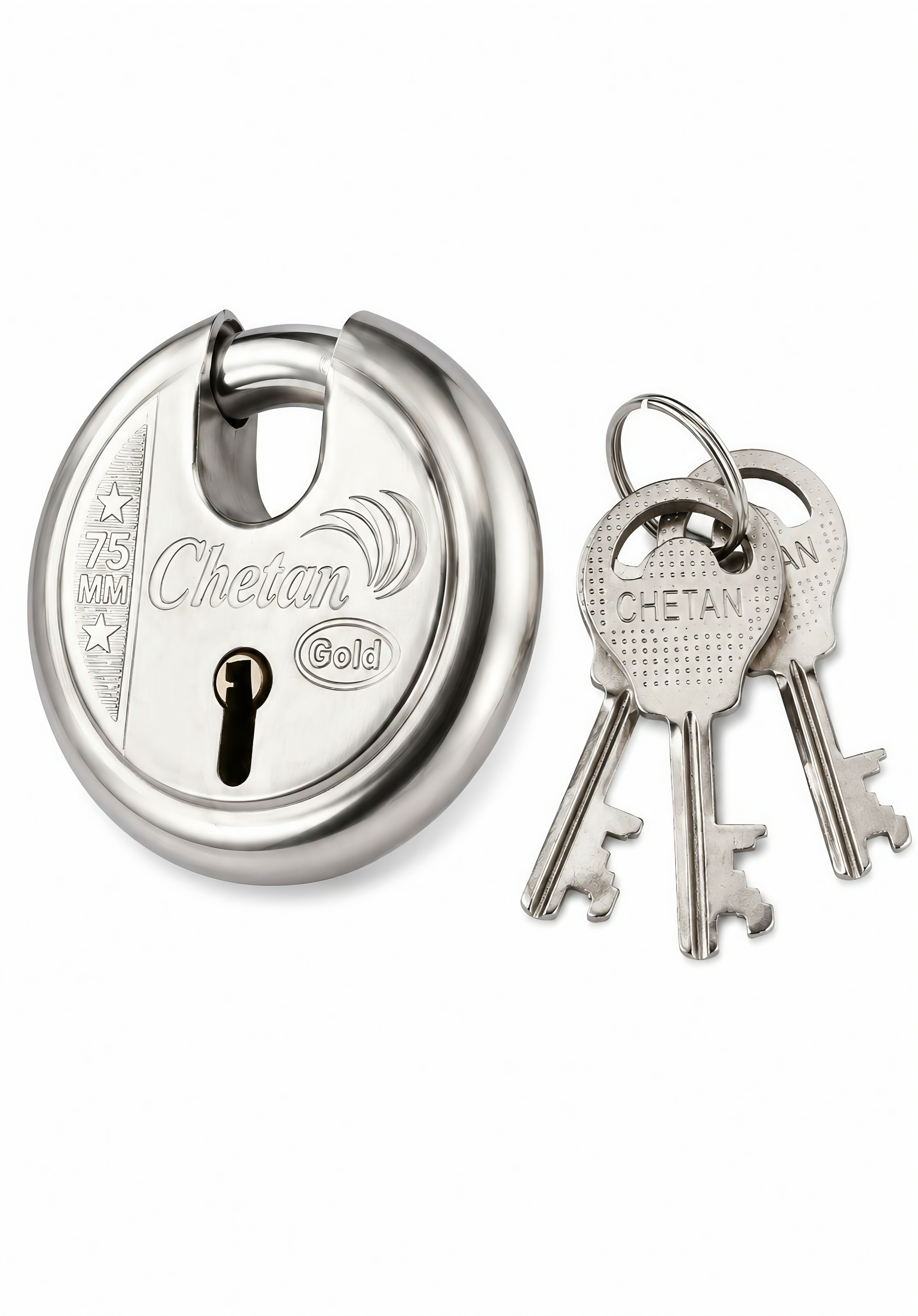 gold chetan Heavy Duty Disc Padlock 70mm with 3 Keys | Stainless Steel Round Lock Padlock-picture-27