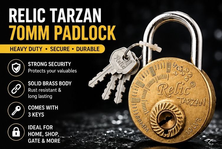 asrvg Relic Tarzan 70mm Heavy Duty Brass Padlock with 3 Keys Padlock-picture-22
