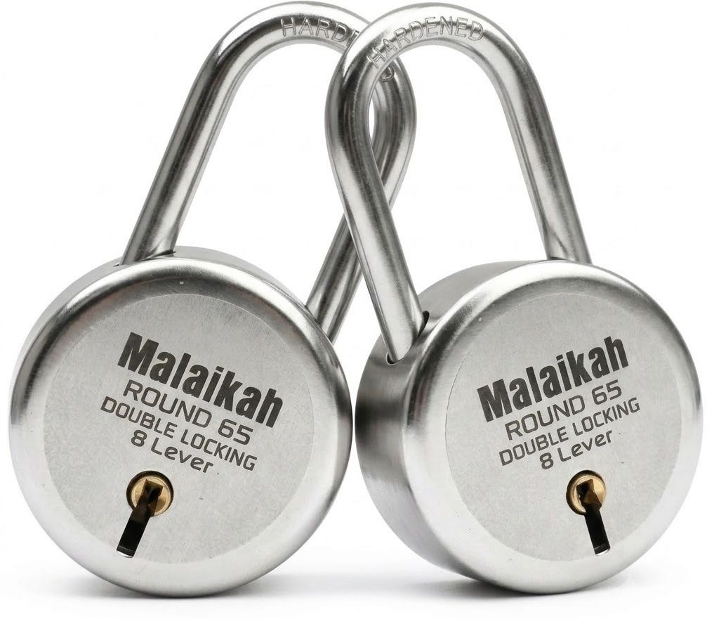 malaikah 65 mm Heavy Duty Long Shackle 8 Lever Round Main Gate Guard (Pack of 2) Padlock-picture-44