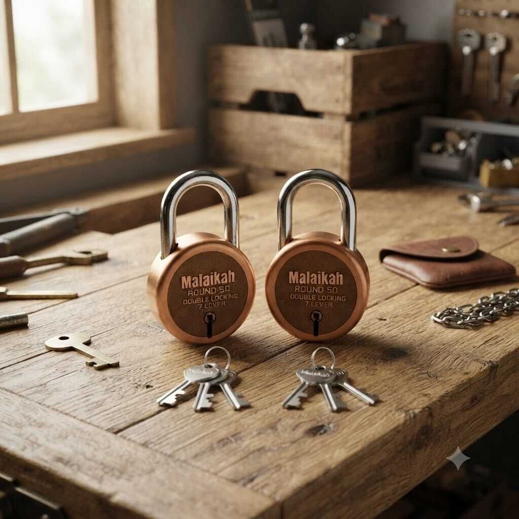 malaikah High Safety 7 Lever 50mm Round Mechanism Home Door Lock (Pack of 2) Padlock-picture-48