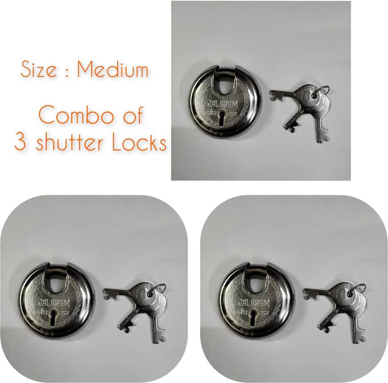 Pack of 3 Stainless steel medium size shutter locks (75mm) with 3keys each Lock-image-6