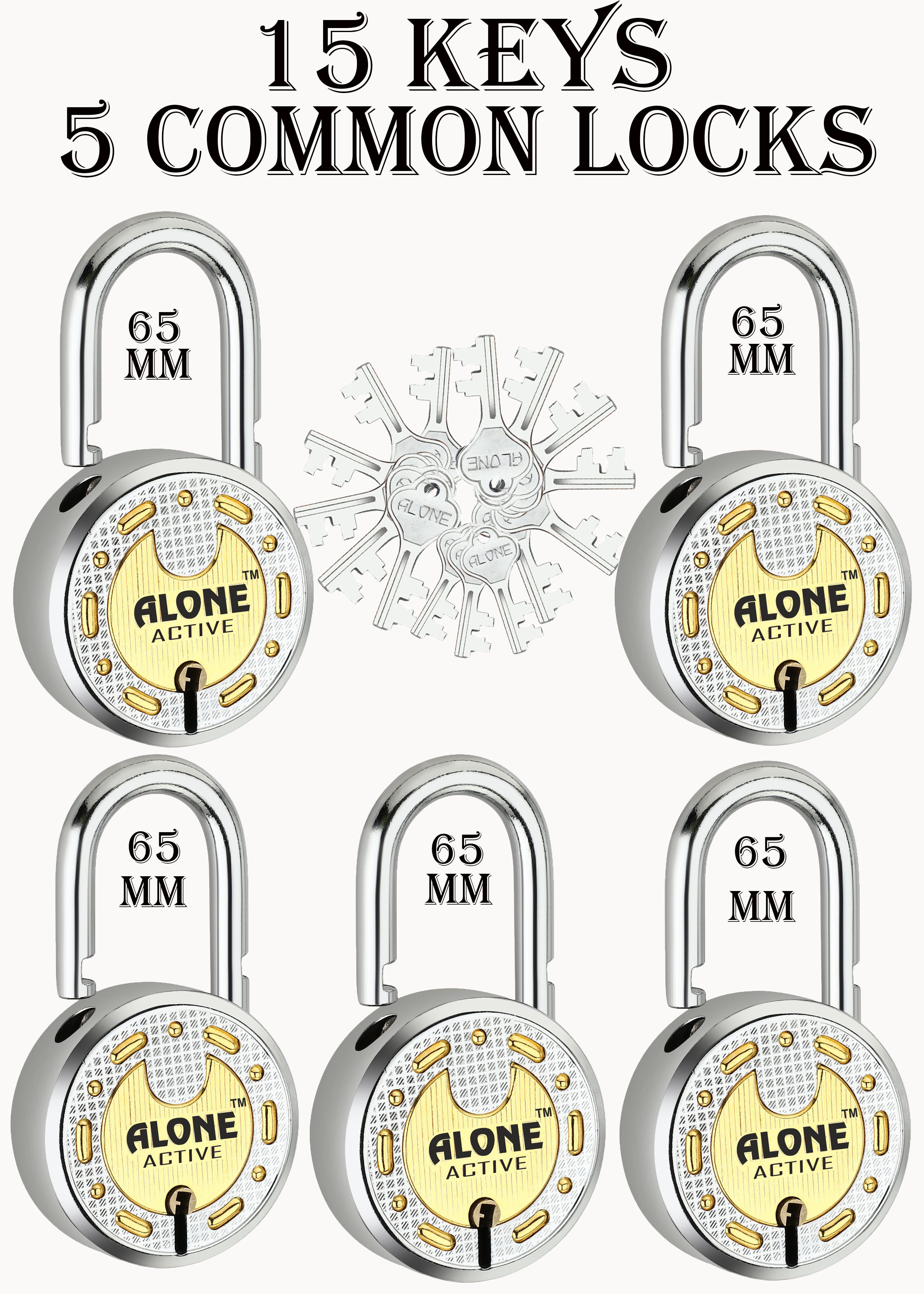 alone Active Round 65mm Lock for Home Gate & Shutter, 15 Same Keys 5 Lock (pack 4) Padlock-picture-26