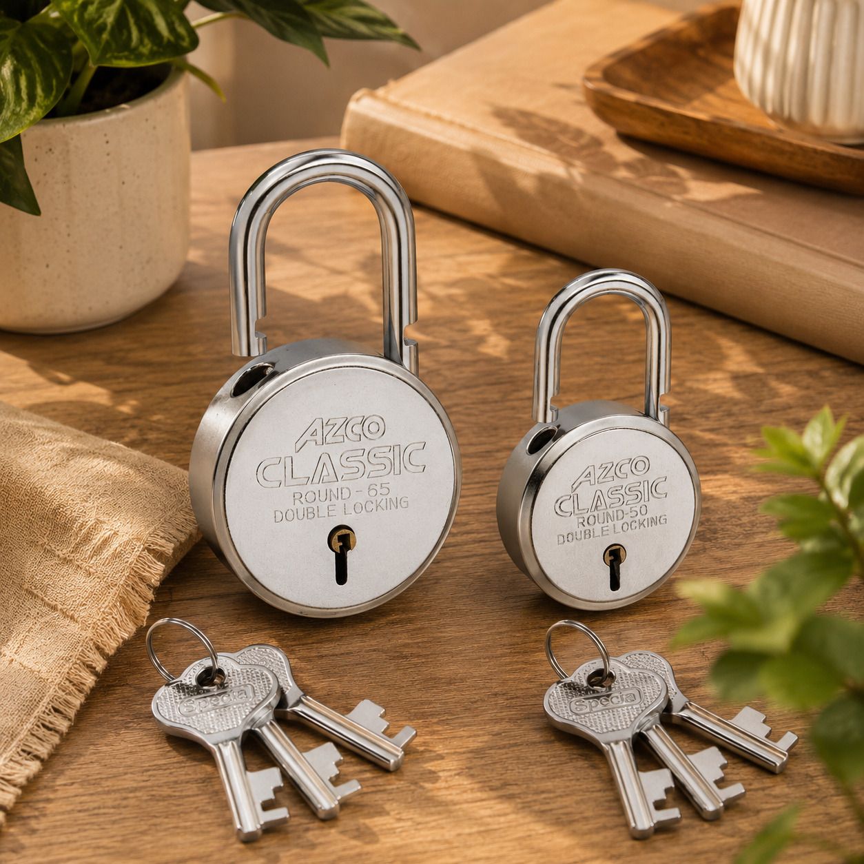azco Classic 65mm-52MM,Double Locking, Silver Chrome Finish (combo Offer) Padlock-picture-37