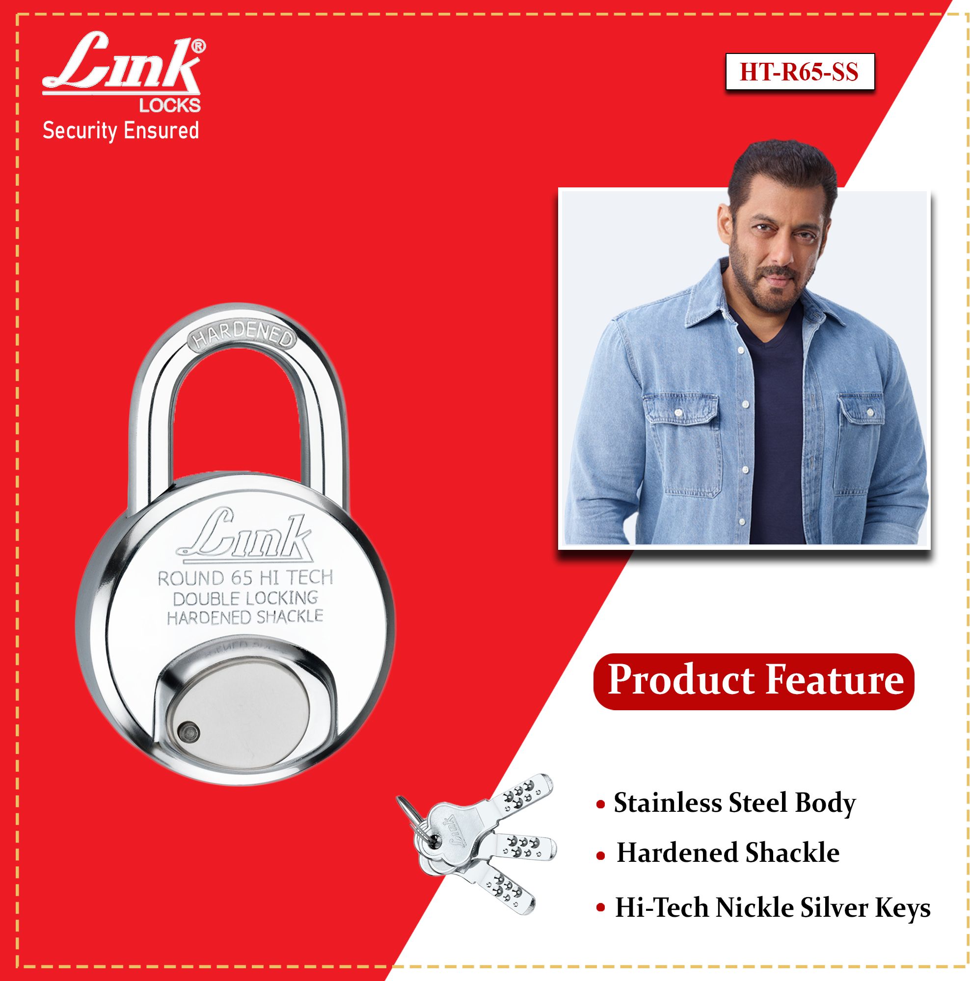 link Hi-Tech 65mm Round Lock | Steel Body | Hardened Shackle | Made in India Padlock-picture-11