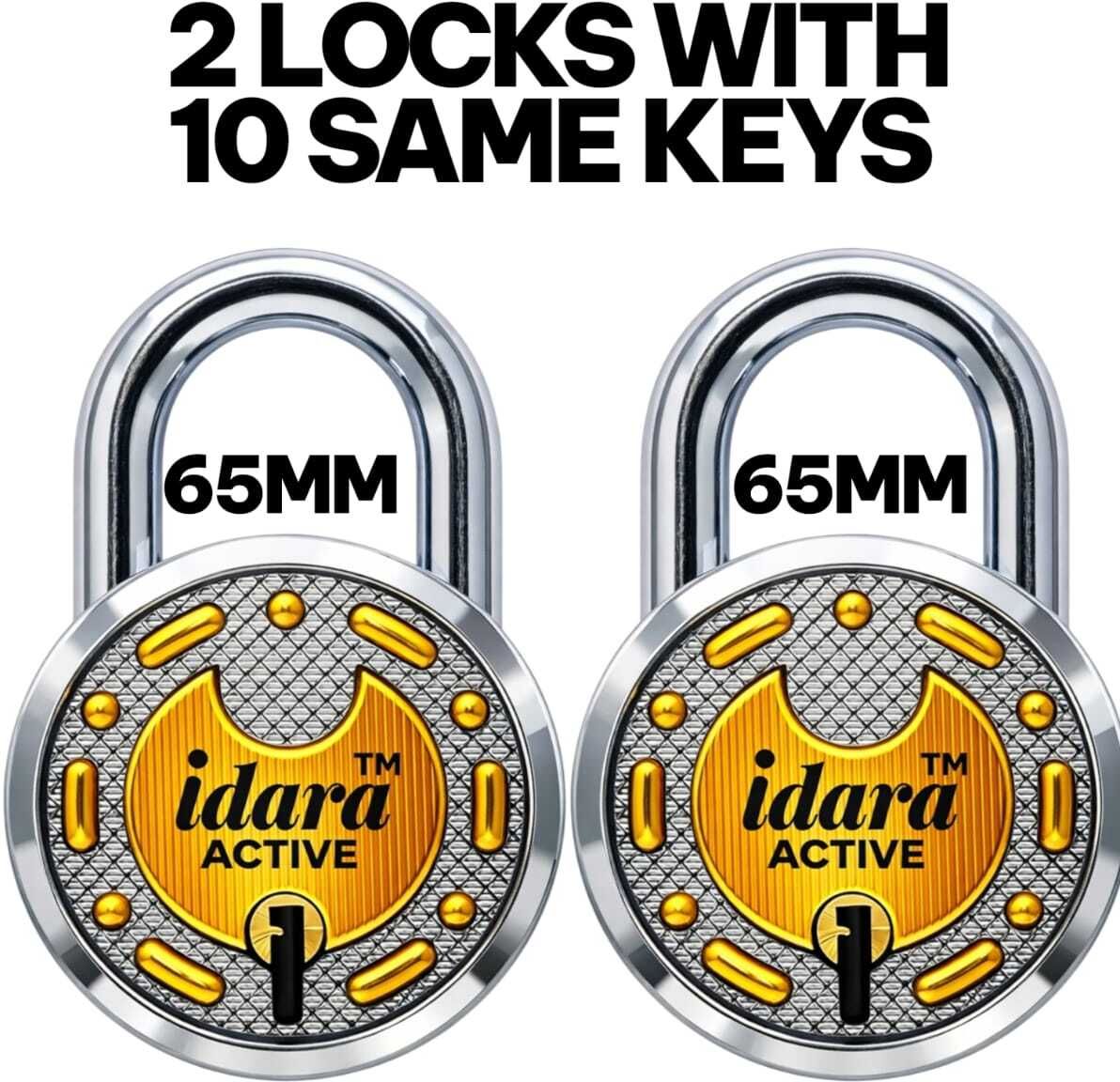 Active 65mm 2 Locks with 10 Same Keys for Home & Shop Security Padlock-image-35
