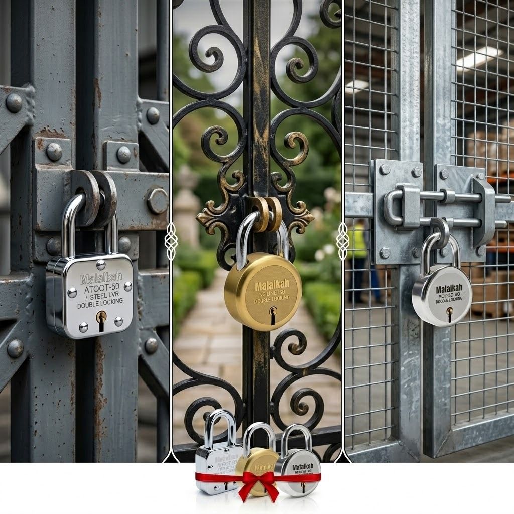 malaikah Exclusive Combo: 50mm Gold, 50mm CP & 50mm Square Safety Set - Pack of 3 Padlock-picture-29