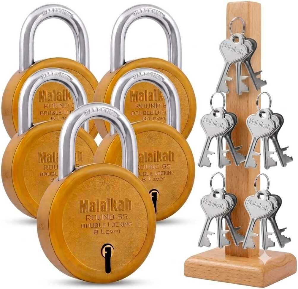 malaikah 65mm Round 8-Lever Double Locking Heavy Duty Safety Mechanism - Pack of 5 Padlock-picture-20