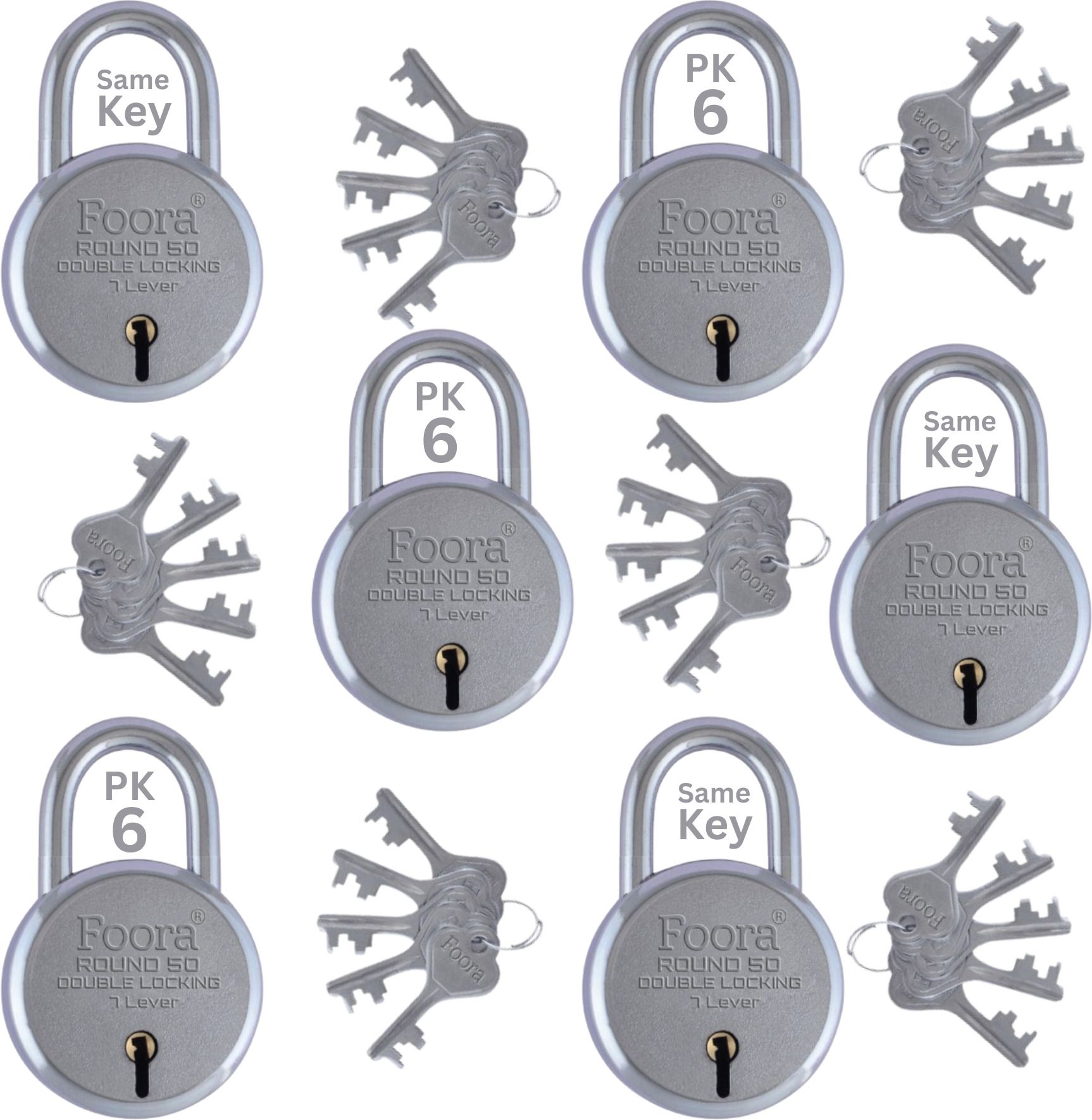 Round 50mm Same Key Padlock Set | Pack of 6 | 30 Same Keys Lock-image-40