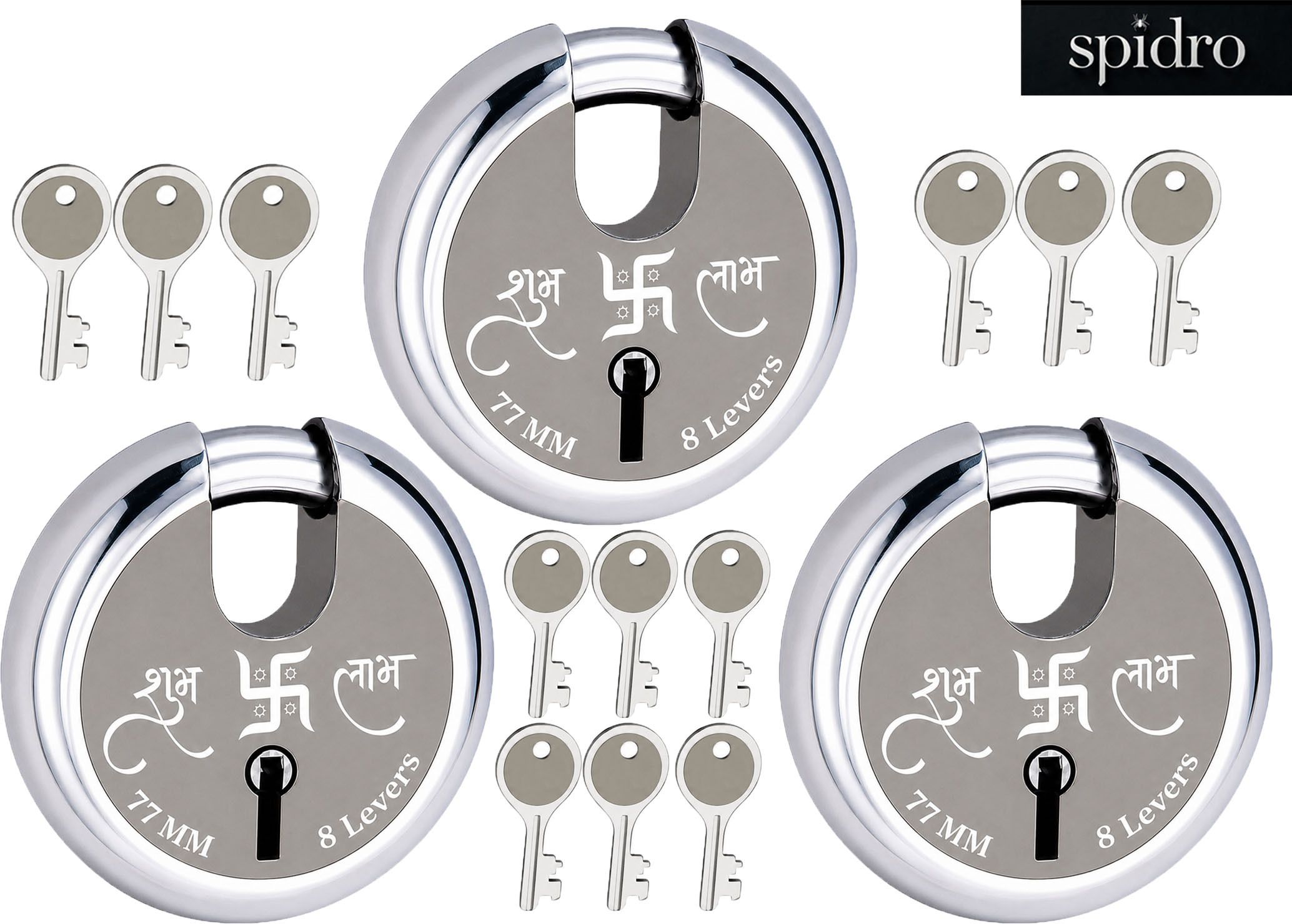 Subh Labh 77MM Shutter Lock Set of 3 Heavy Duty Anti Theft Lock Wheel Lock-image-41