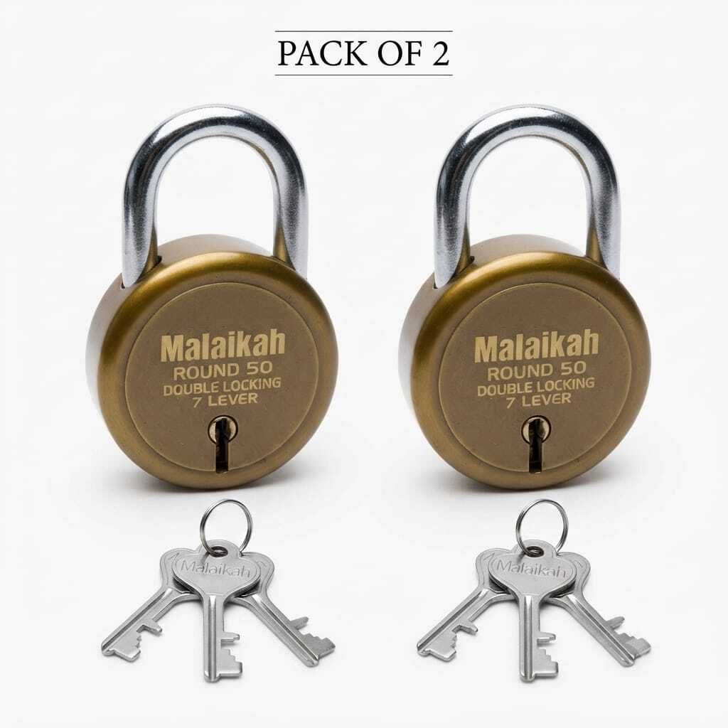 Solid Steel 50mm Round 7 Lever Double Security Key Lock (Pack of 2) Padlock-image-40