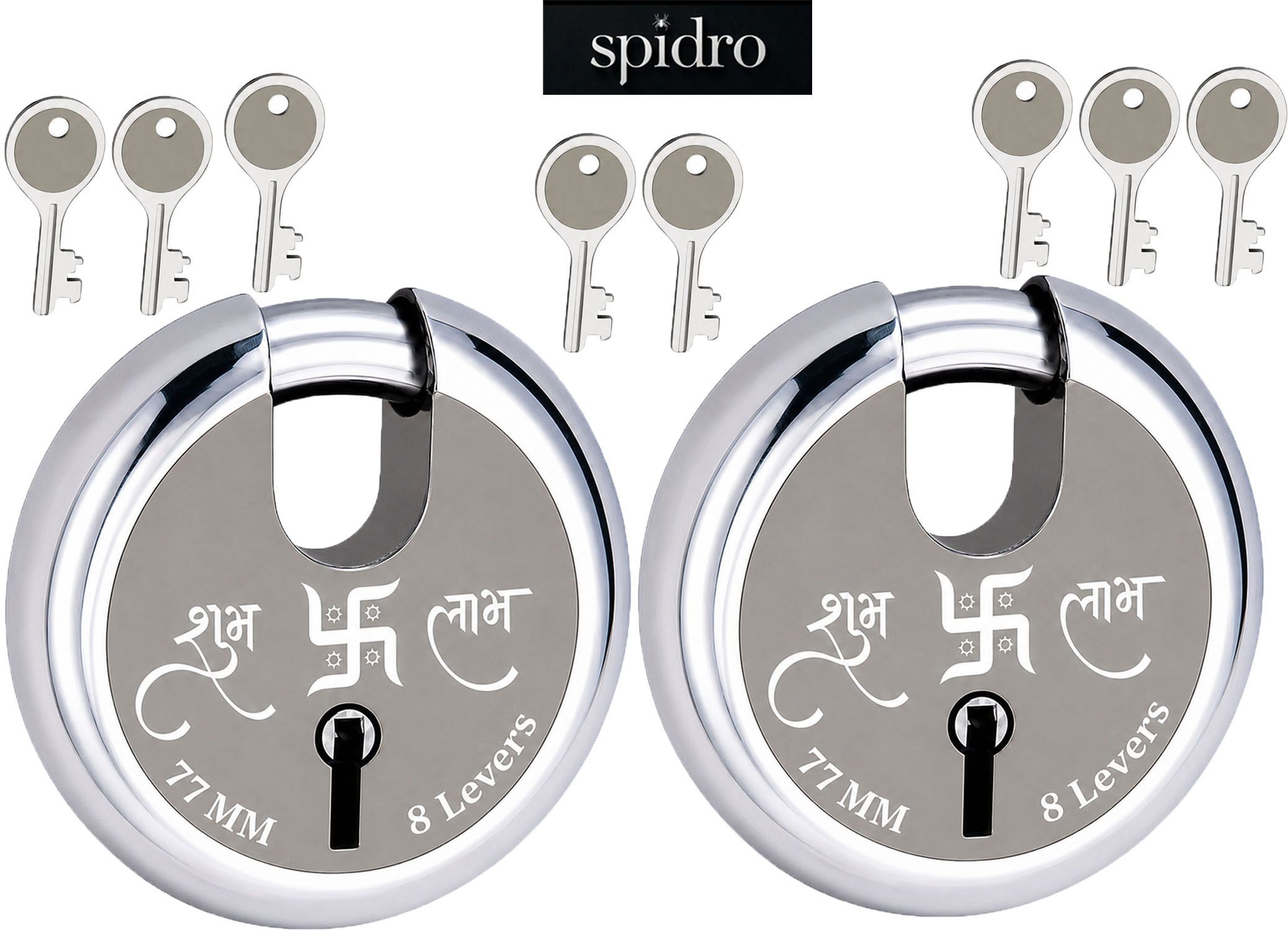 spidro Subh Labh 77MM Shutter Lock Set of 2 Heavy Duty Lock with 8 Keys Wheel Lock-picture-5