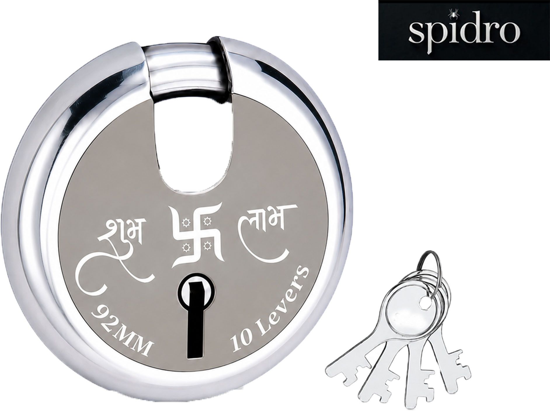 spidro SubhLabh 92MM Shutter Lock with 4 Key 10 Lever Heavy Duty lock Wheel Lock-picture-7