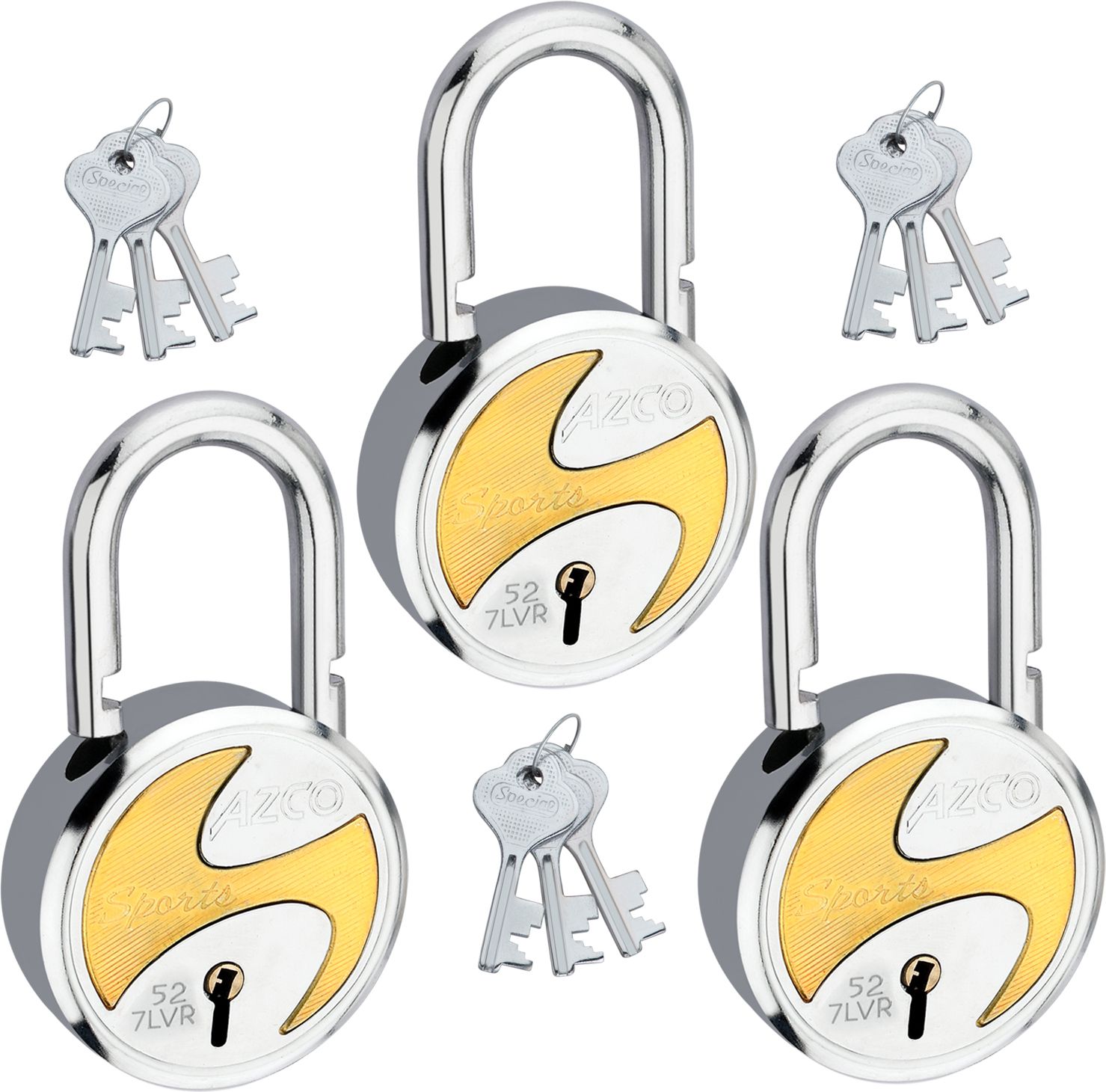 azco Sports 52mm-7 Levers, Double Lock with Gold Chrome Finish (combo Offer) 3 Padlock-picture-23