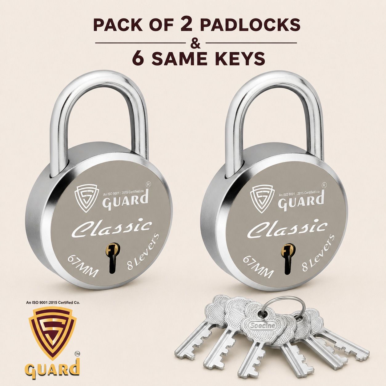 s-guard Lock & Door Locks-67MM-8 Levers, Double Locking,CLASSIC-6 Same Keys-2 Padlock-picture-23