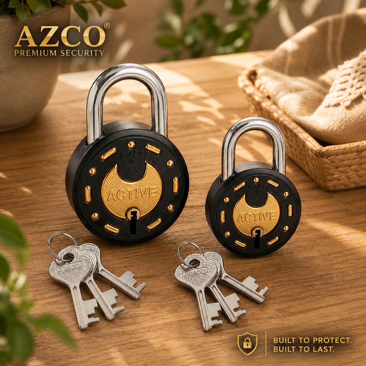 azco Active Black 65mm-52mm,Double Locking, Powder Coated Finish (combo Offer) Padlock-picture-42