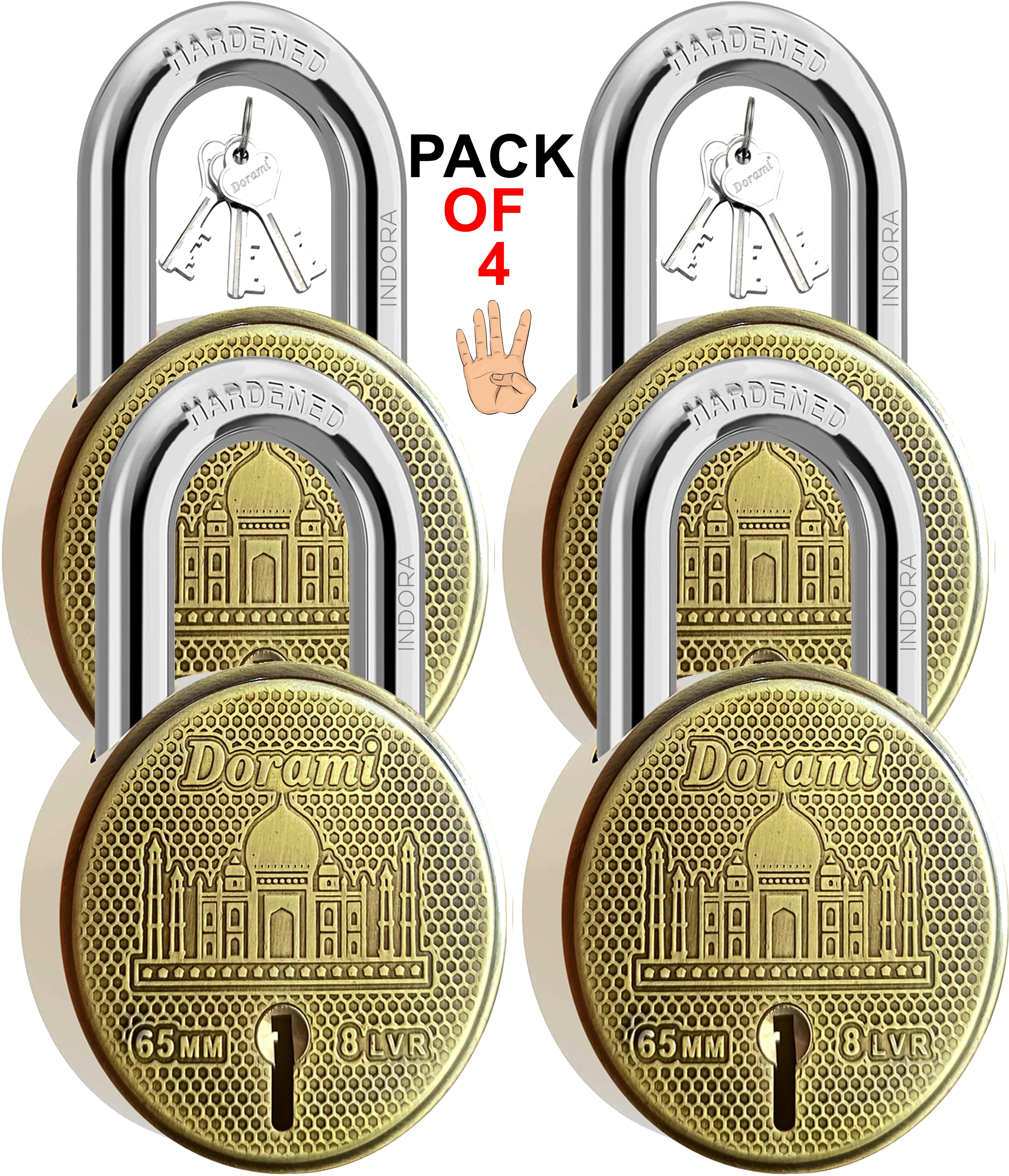 indora TAJ Round 65mm Lock | Hardened Shackle | Double Locking | Prime Finish (Pack 2) Padlock-picture-20